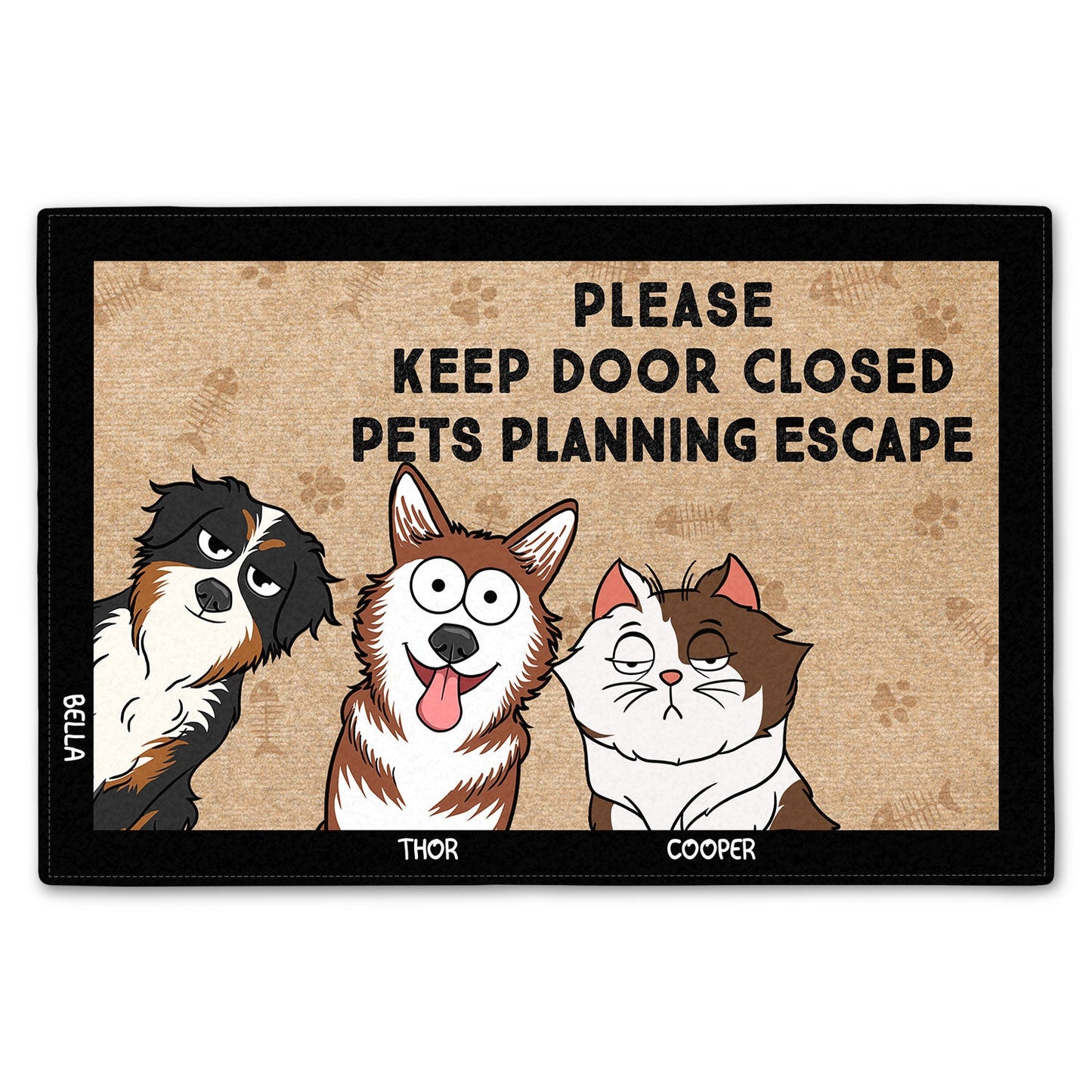 Personalized Funny Pet Lovers Doormat - "Pets Planning Escape" & Custom Names