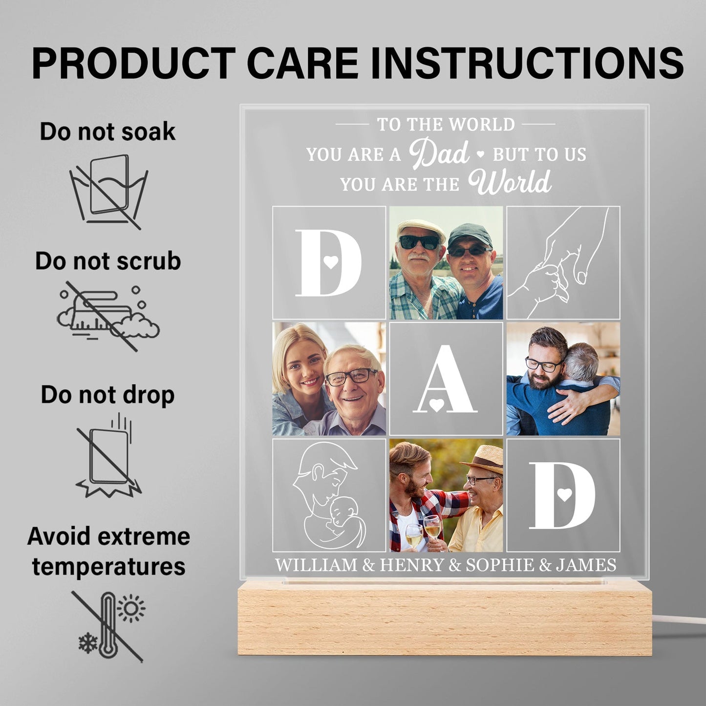 Custom Photo 'To Me You Are The World' Dad 3D LED Night Light