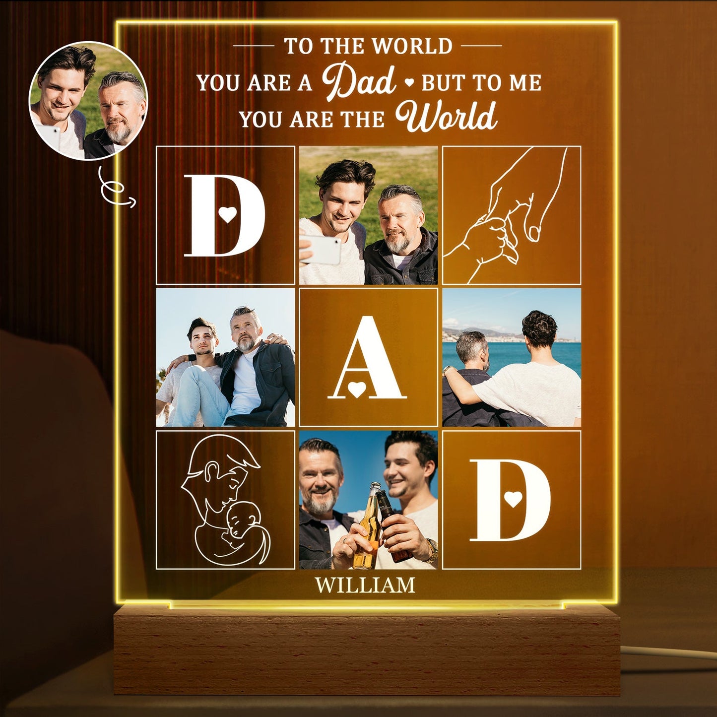 Custom Photo 'To Me You Are The World' Dad 3D LED Night Light