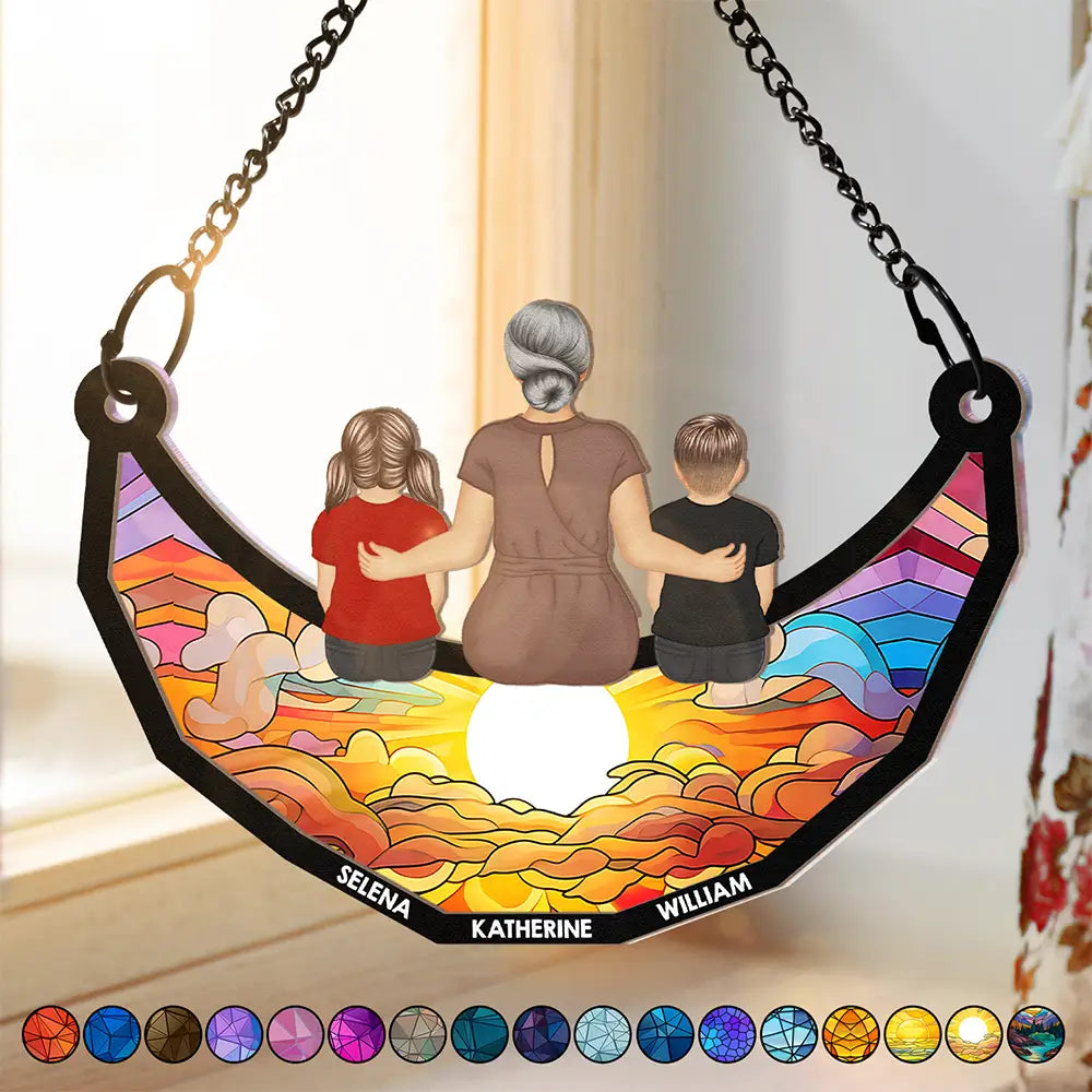 Personalized Grandma & Grandkids Moon Suncatcher - Heartfelt Window Gift
