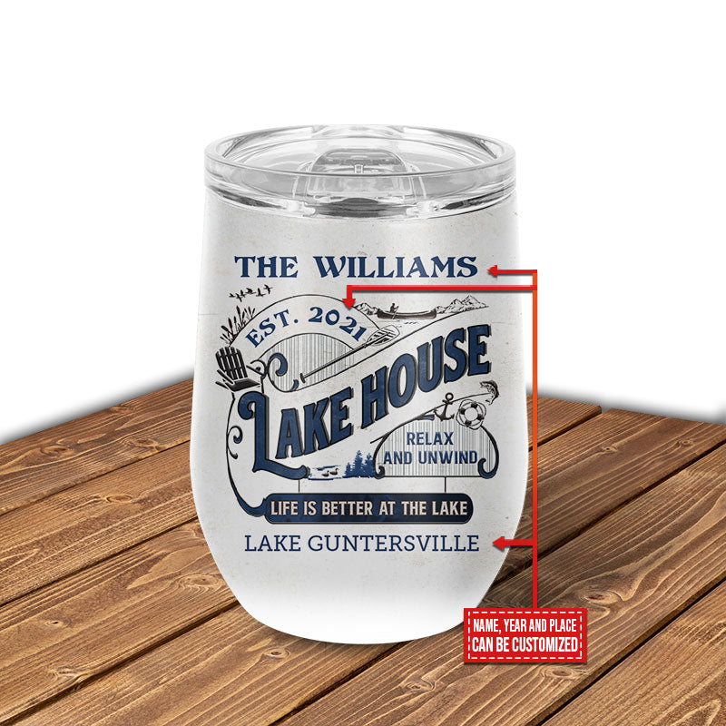 Custom Stainless Steel Lake House Tumbler: 'Happy Hour at the Lake'