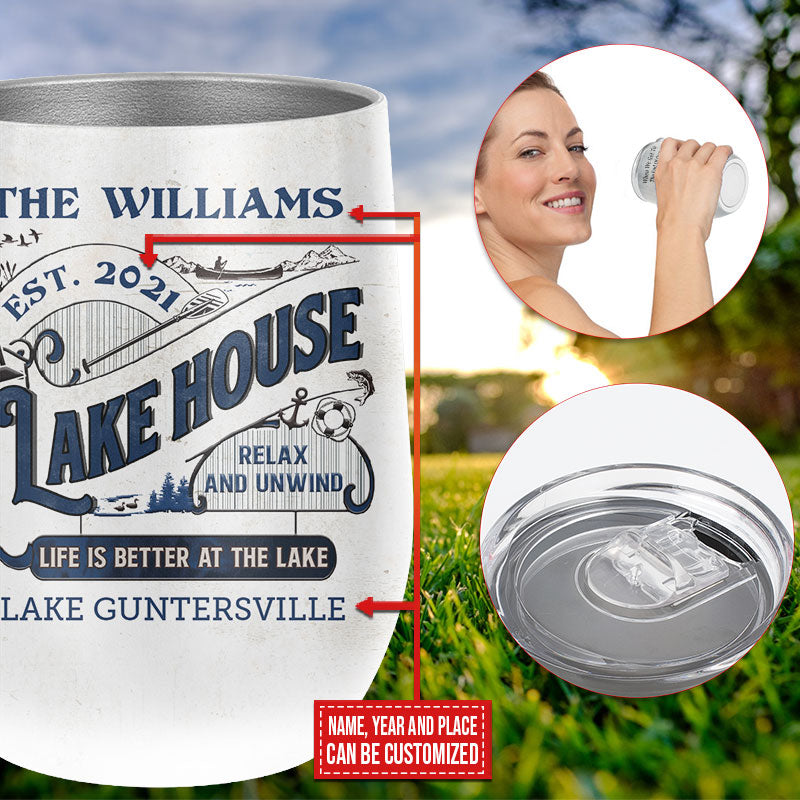 Custom Stainless Steel Lake House Tumbler: 'Happy Hour at the Lake'