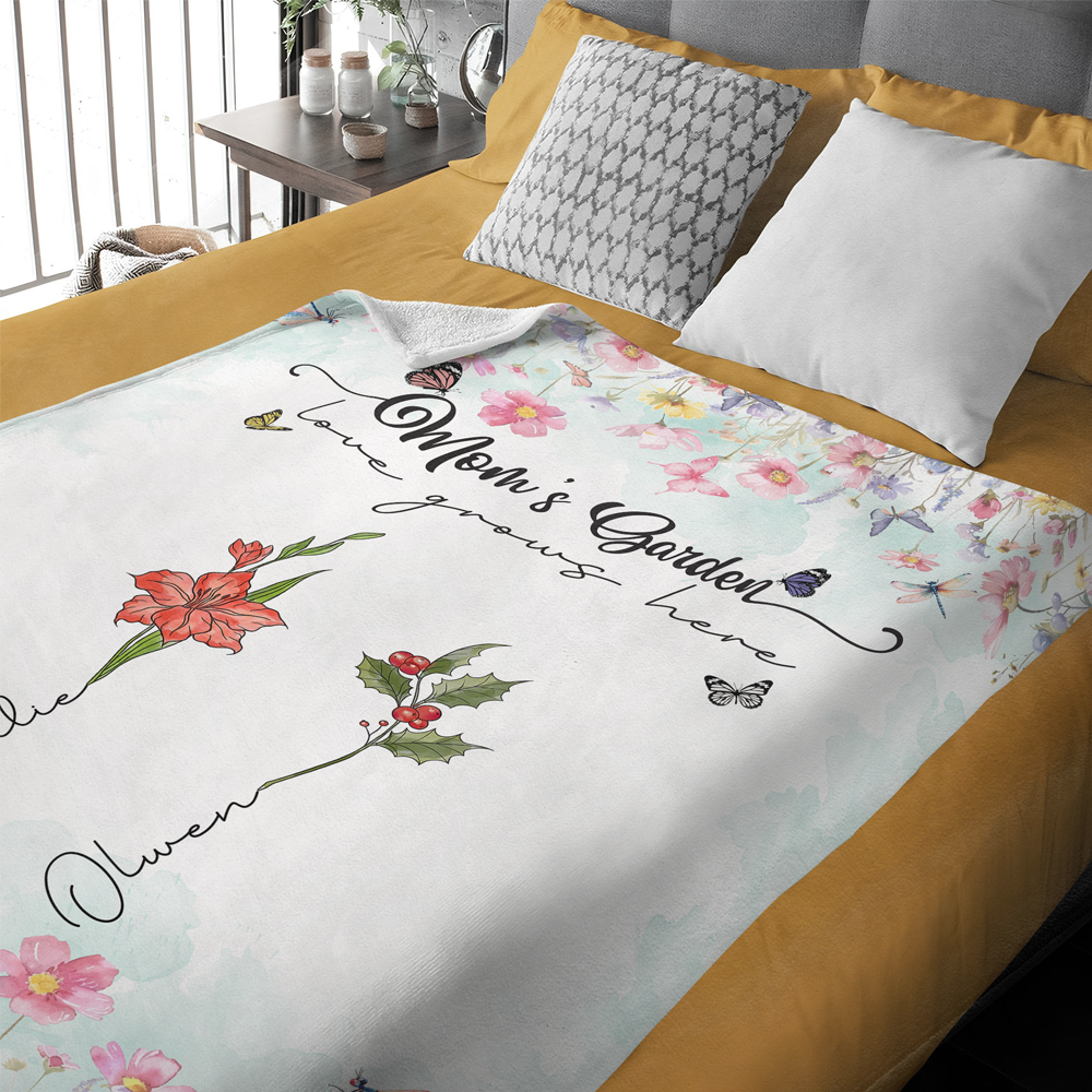Personalized 'Love Grows Here' Family Garden Blanket with Names for Mom
