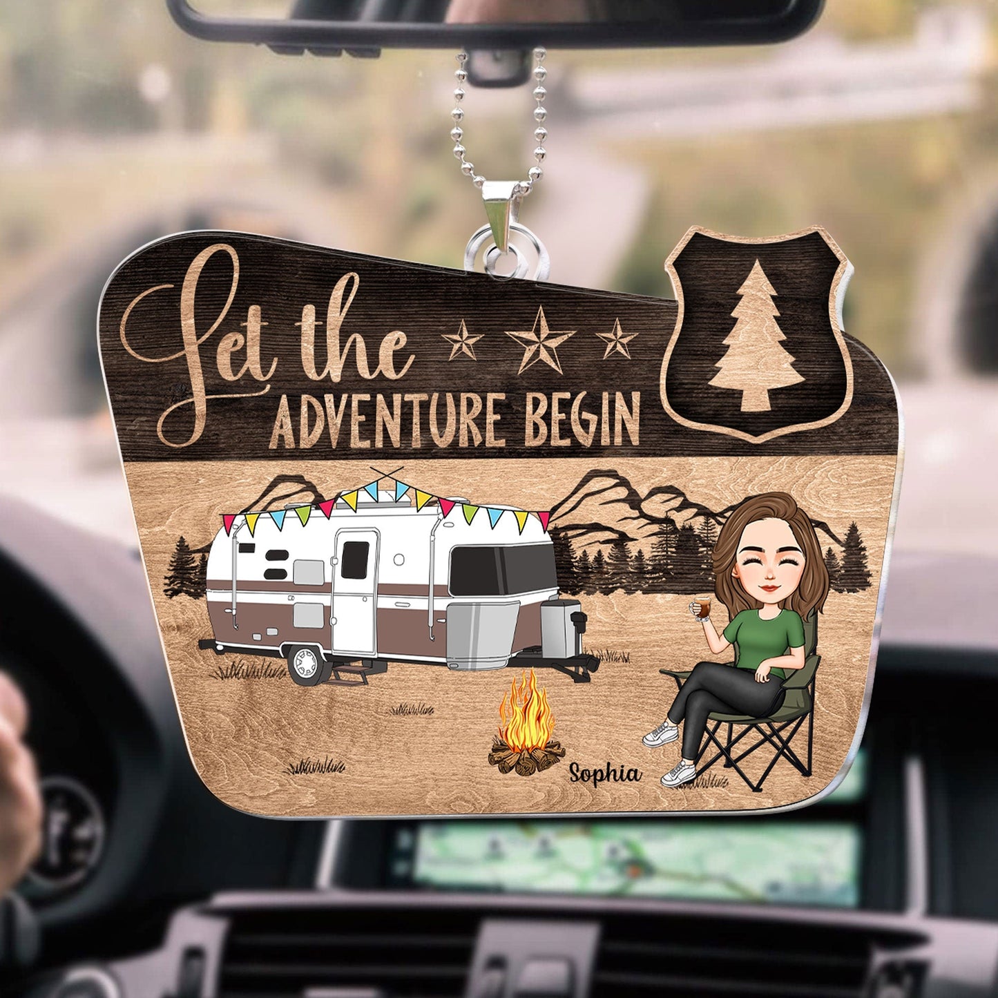 Unique 'Let the Adventure Begin' Personalized Camping Car Hanger