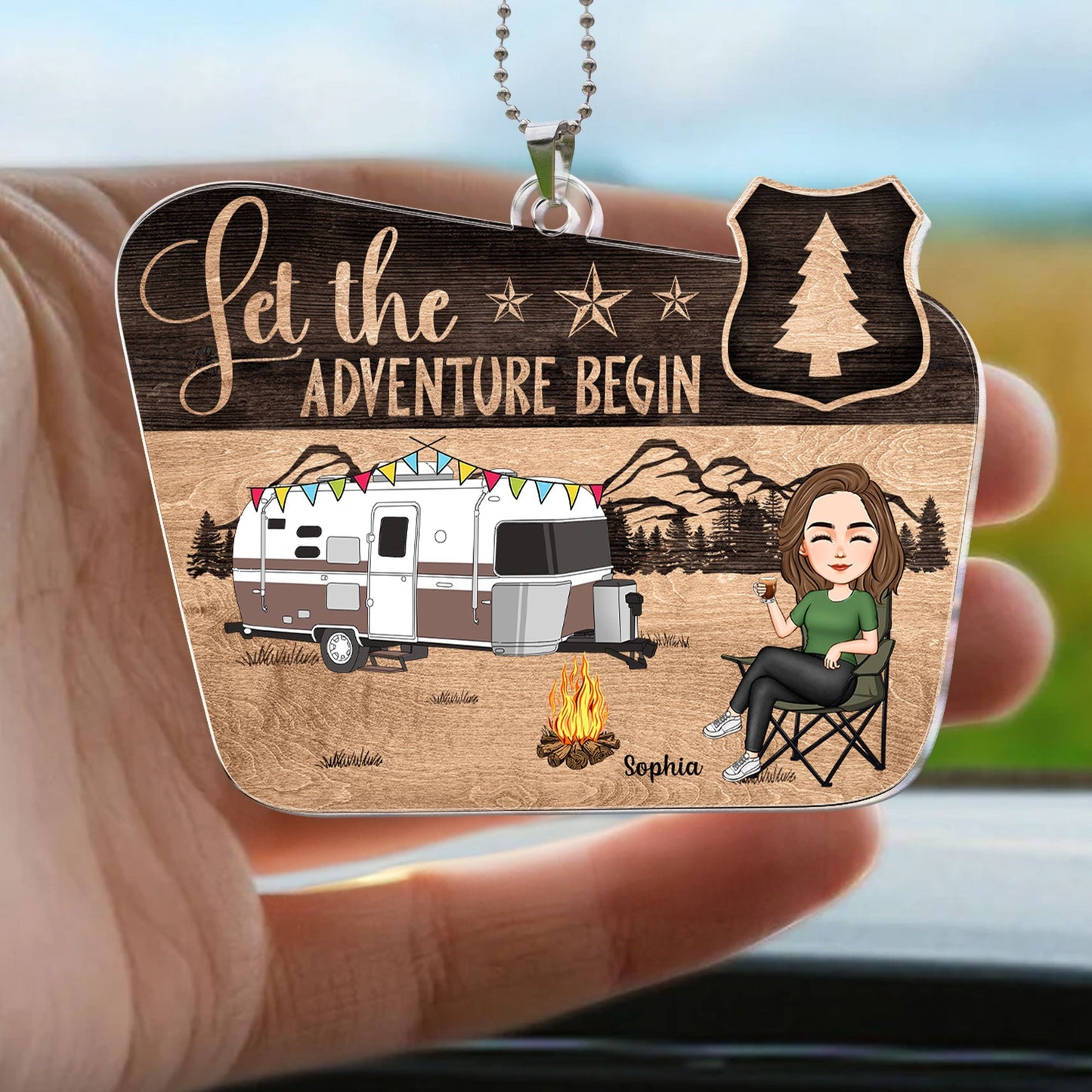 Unique 'Let the Adventure Begin' Personalized Camping Car Hanger