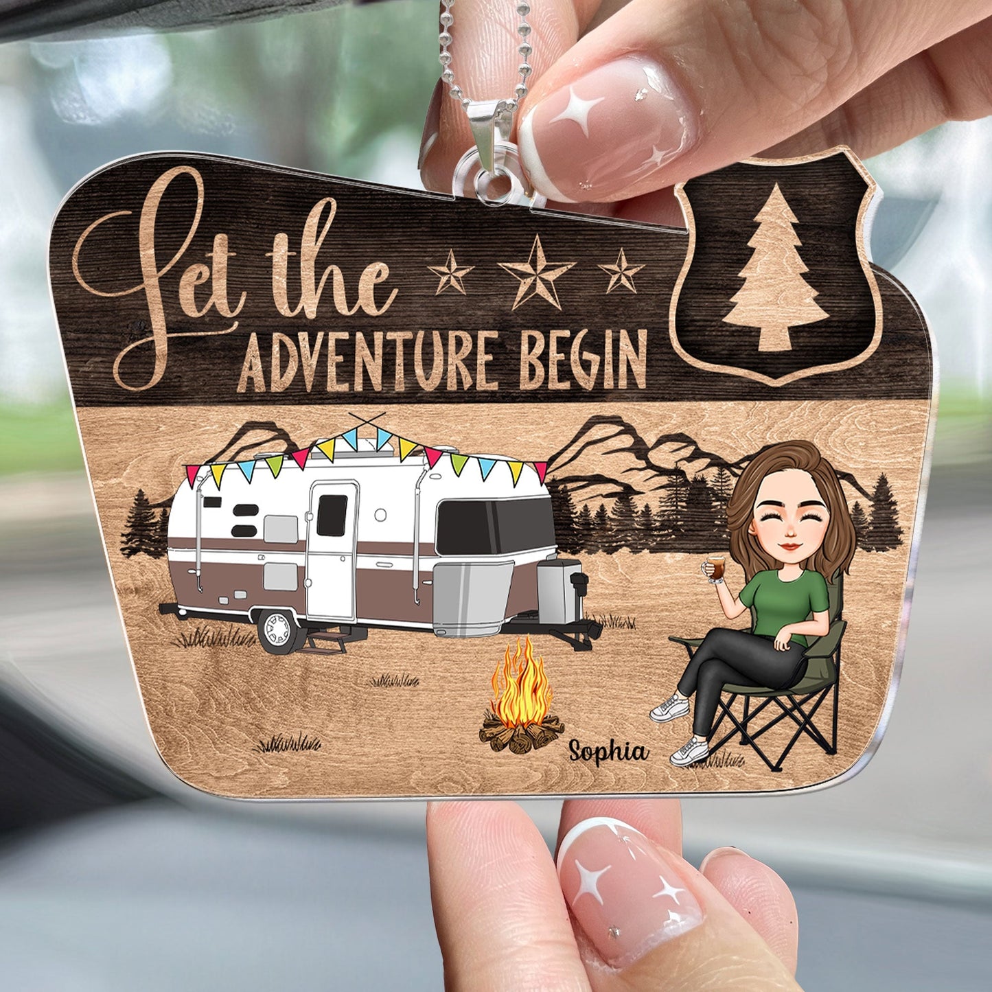 Unique 'Let the Adventure Begin' Personalized Camping Car Hanger
