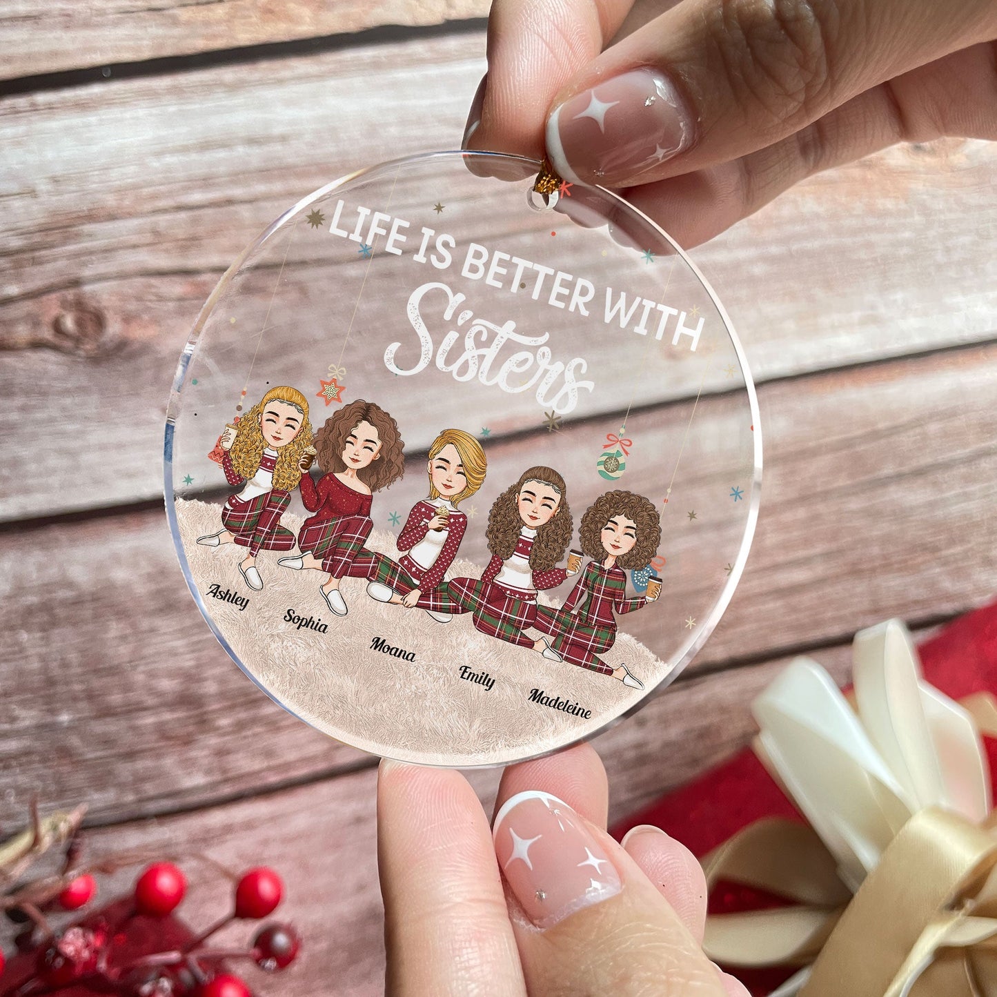 Personalized Sister Christmas Ornament: 'Life Is Better With Sisters' Keepsake