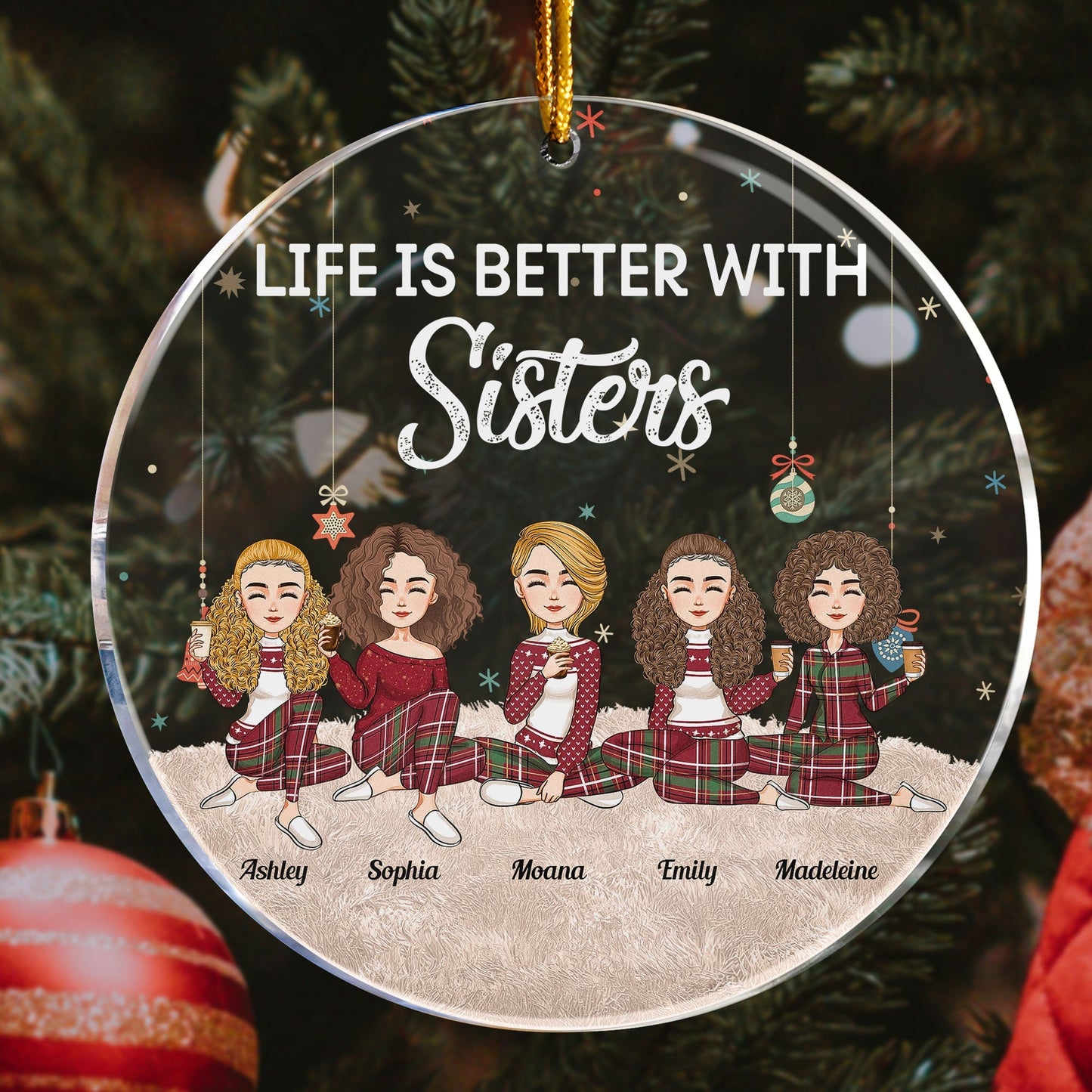 Personalized Sister Christmas Ornament: 'Life Is Better With Sisters' Keepsake