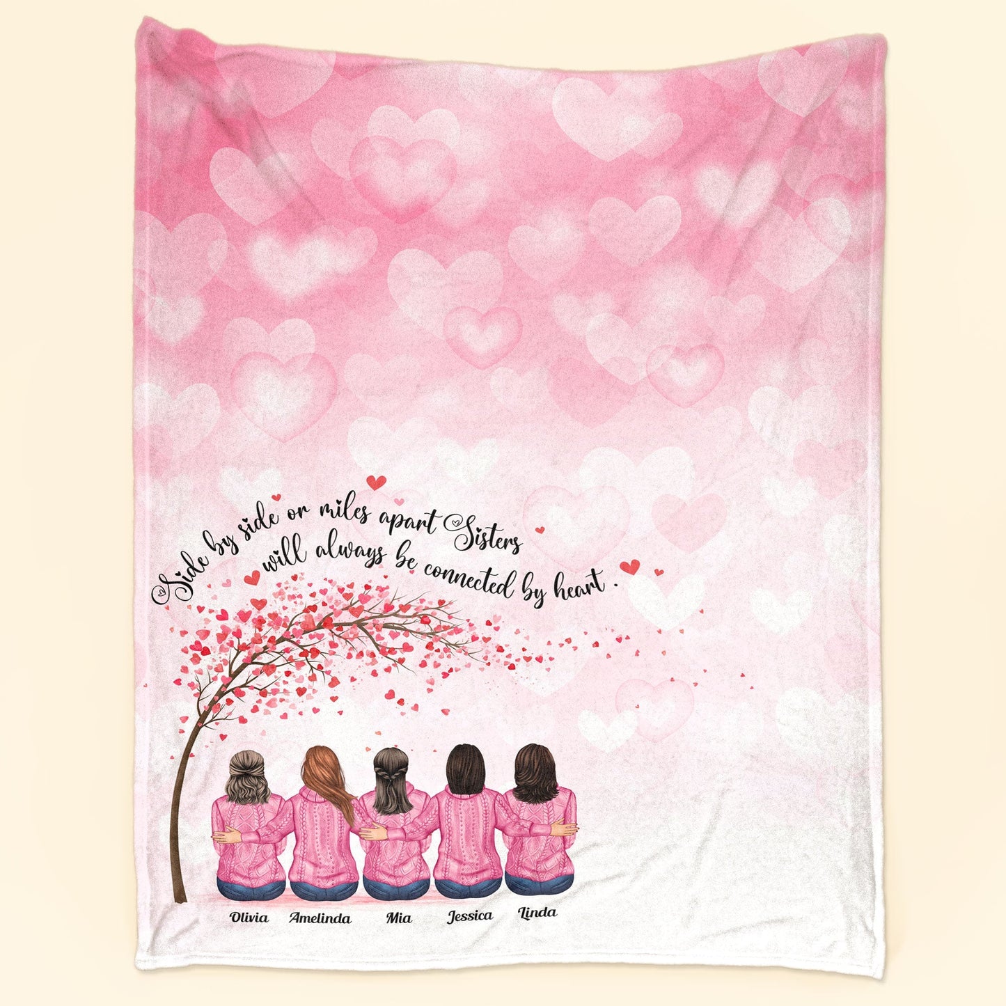 Personalized Sister Blanket: 'Connected by Heart' Custom Gift for Her