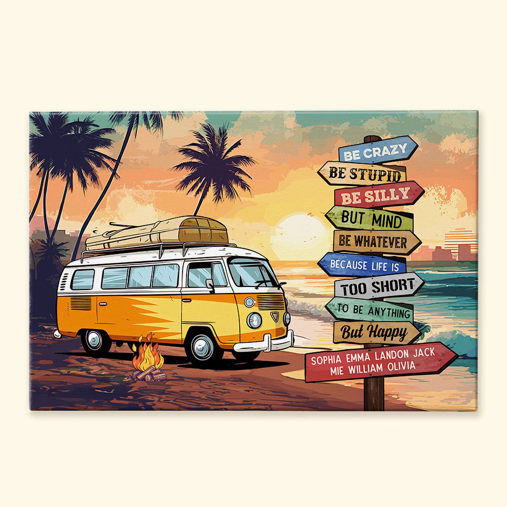 Personalized 'Life Is Too Short But Happy' Camper Van Wall Art for Family