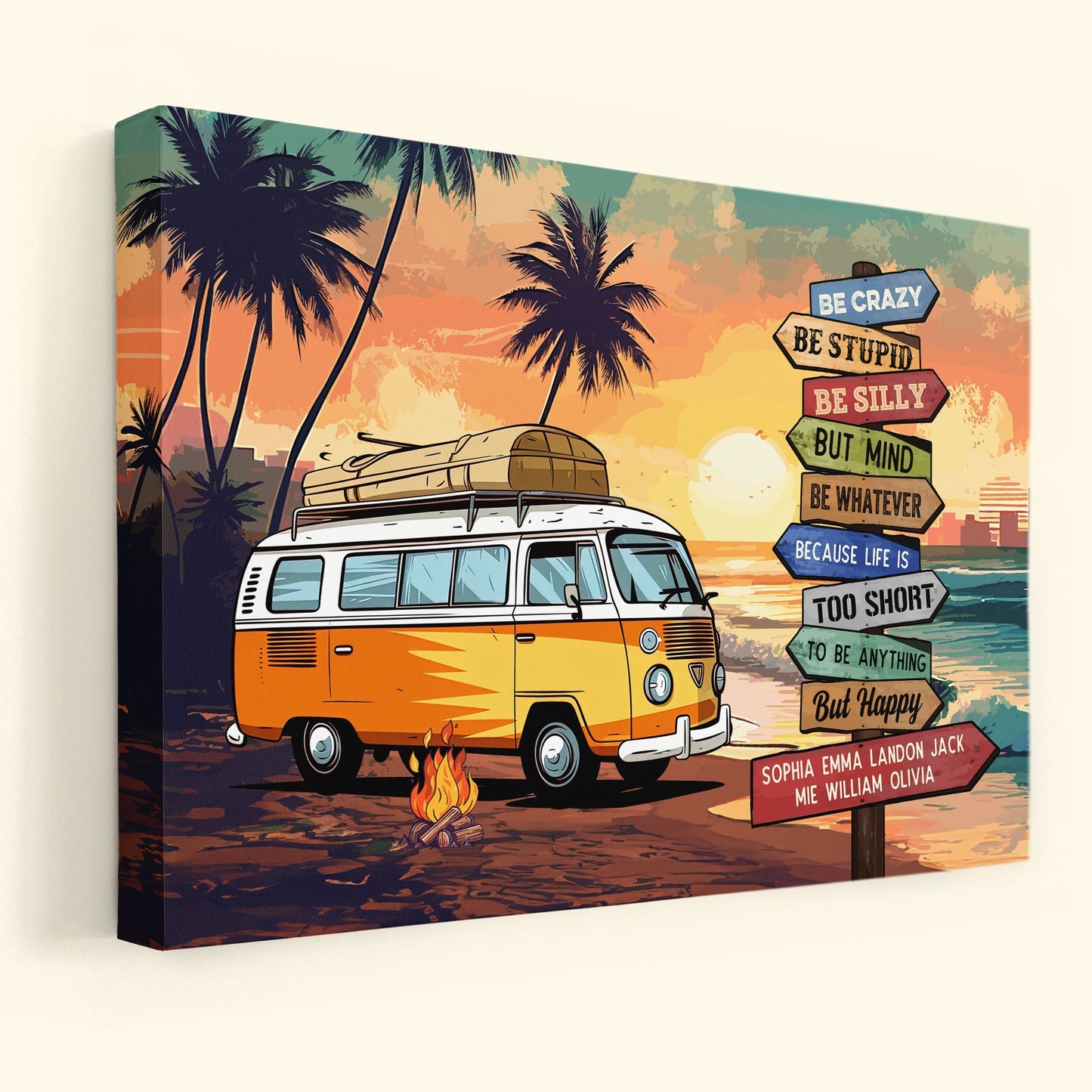 Personalized 'Life Is Too Short But Happy' Camper Van Wall Art for Family