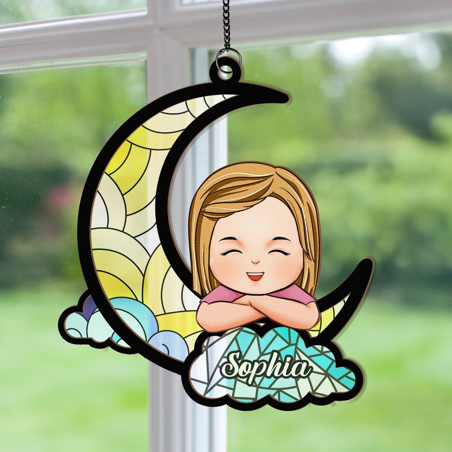 Personalized 'Little Kid On Moon' Suncatcher Ornament for Nursery