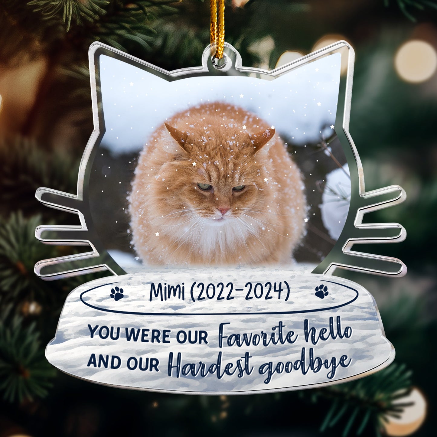 Custom Cat Memorial For Loved One Ornament: 'Favorite Hello Hardest Goodbye' Photo Keepsake