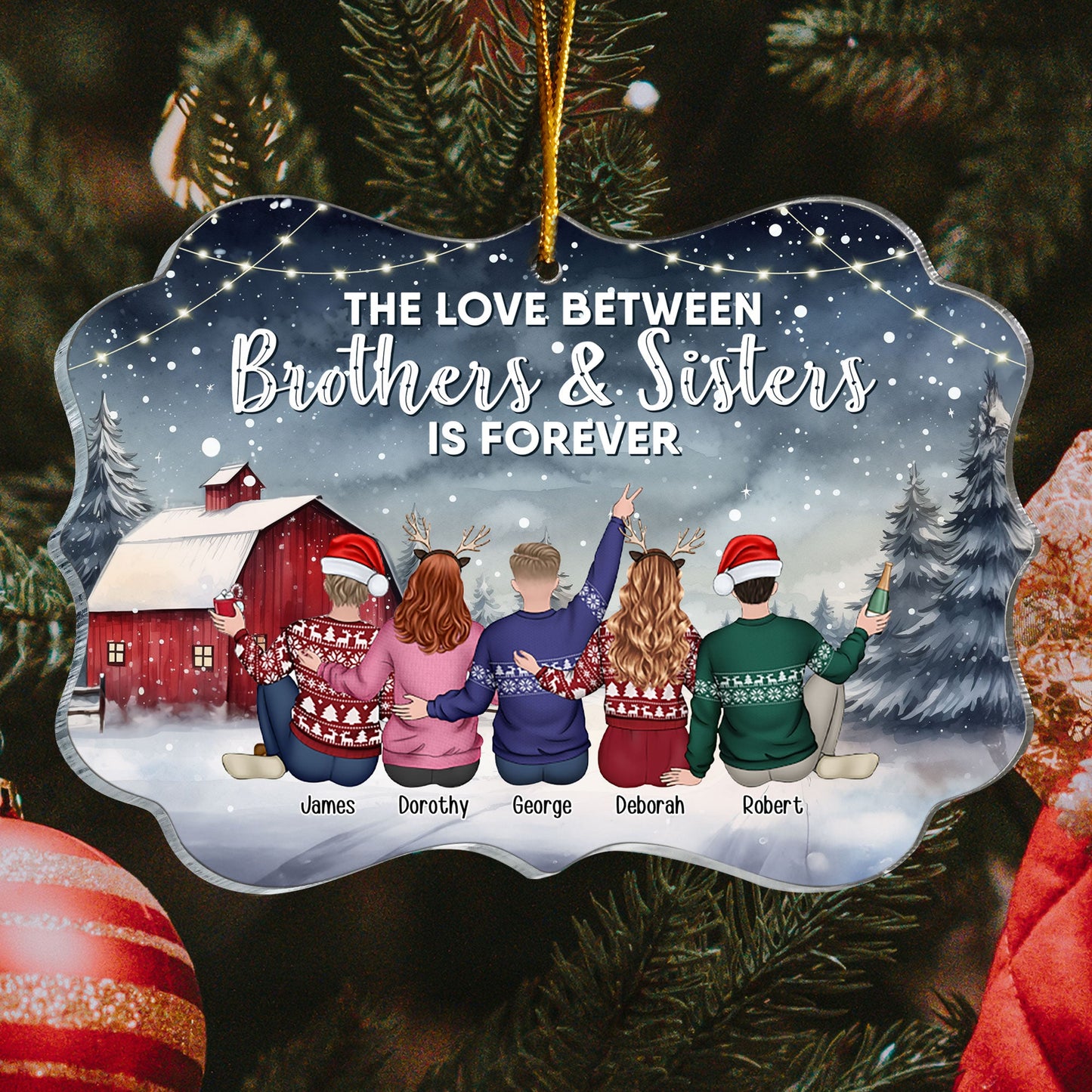 Heartfelt Personalized 'Love Between Brothers & Sisters Is Forever' Christmas Ornament
