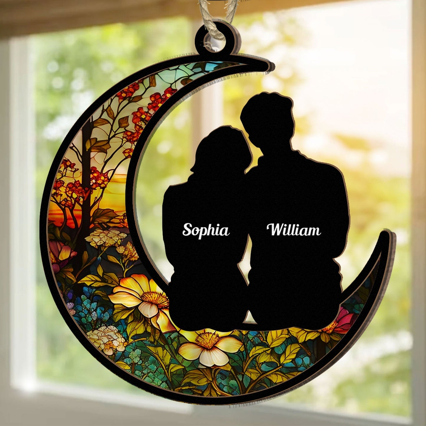 Personalized 'Love To The Moon And Back' Couples Suncatcher Ornament