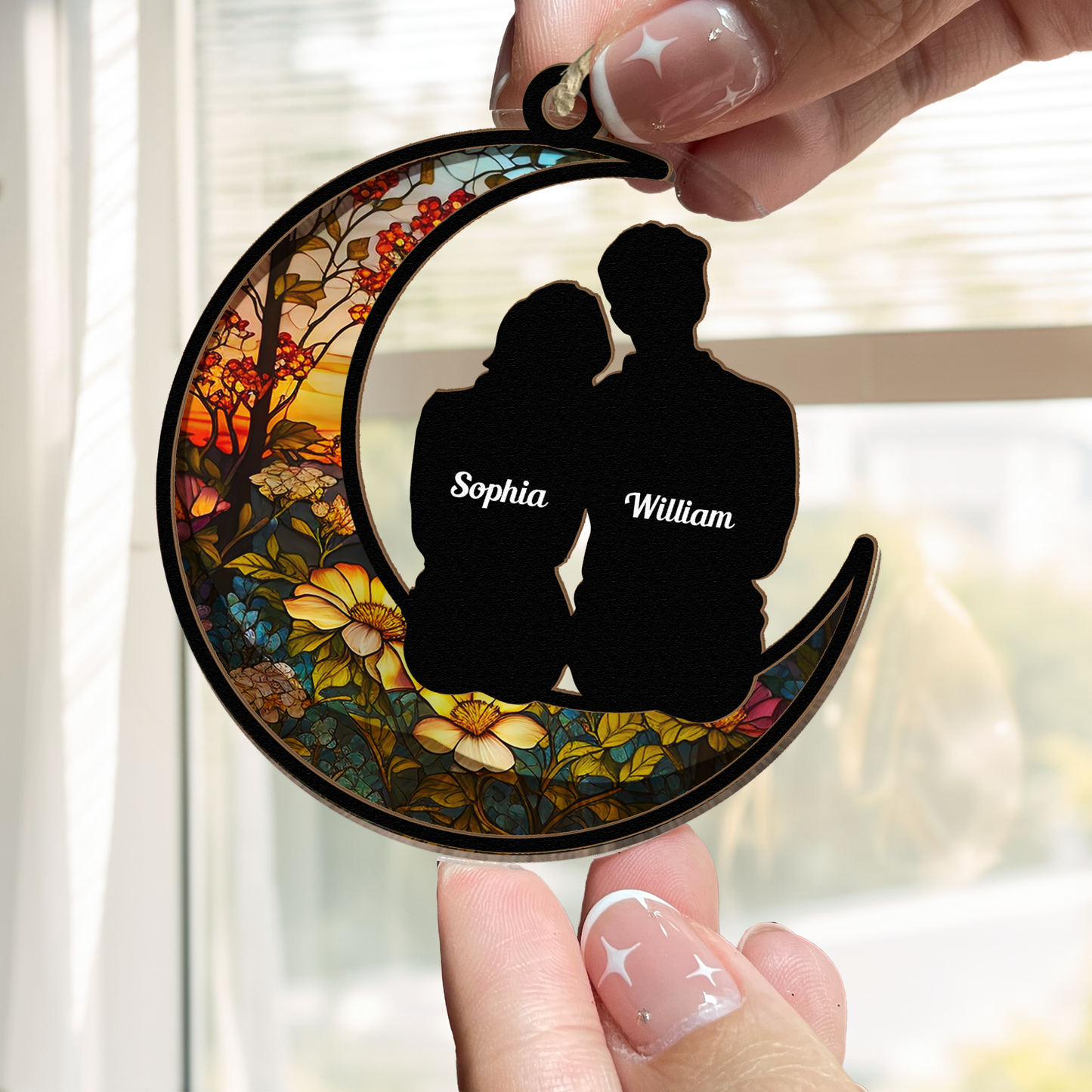 Personalized 'Love To The Moon And Back' Couples Suncatcher Ornament