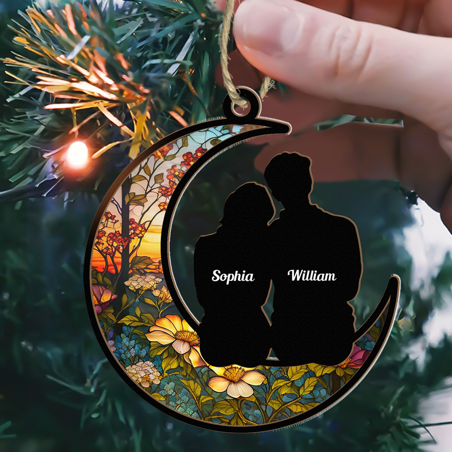 Personalized 'Love To The Moon And Back' Couples Suncatcher Ornament