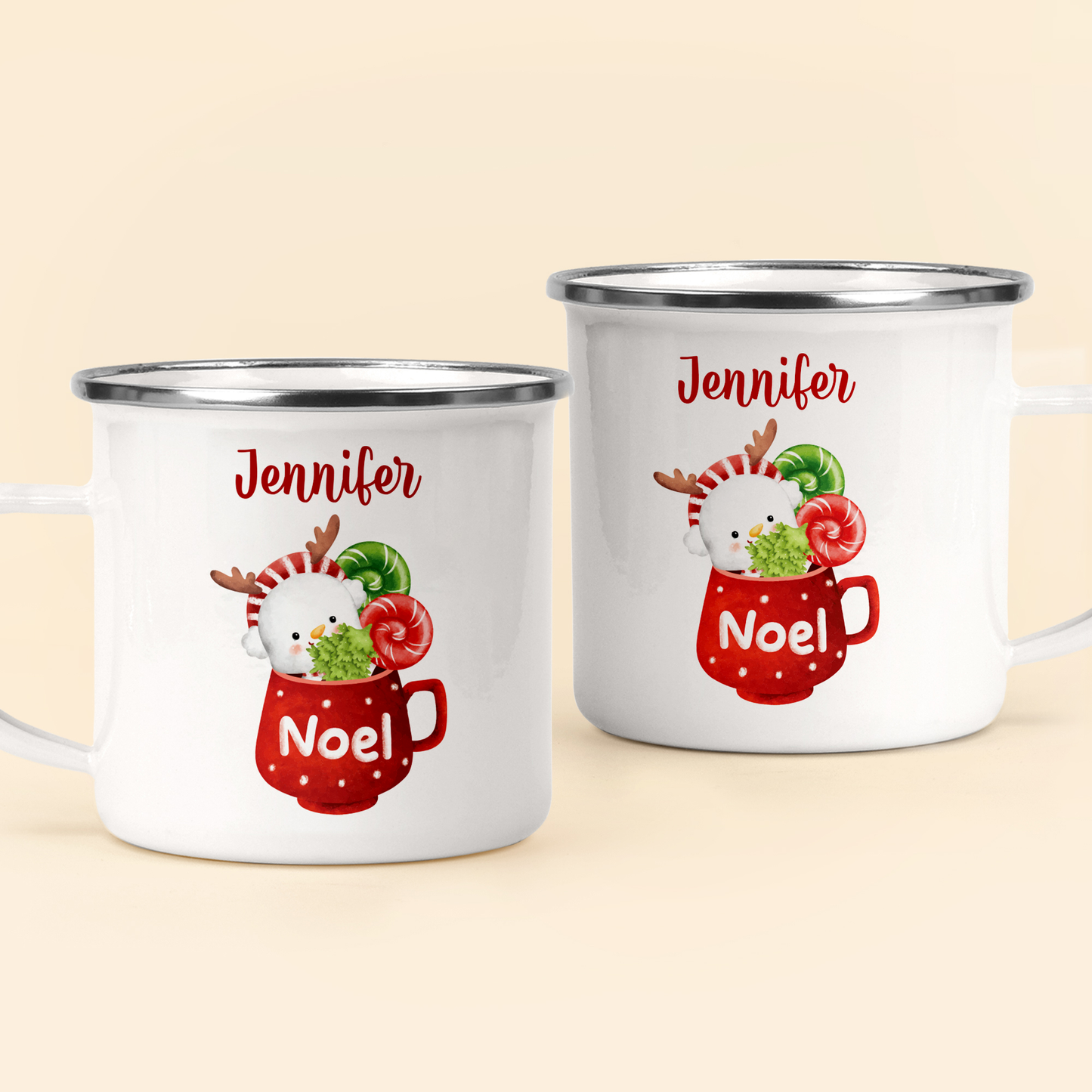 Custom Noel Enamel Mug: Personalized Snowman Christmas Gift for Kids