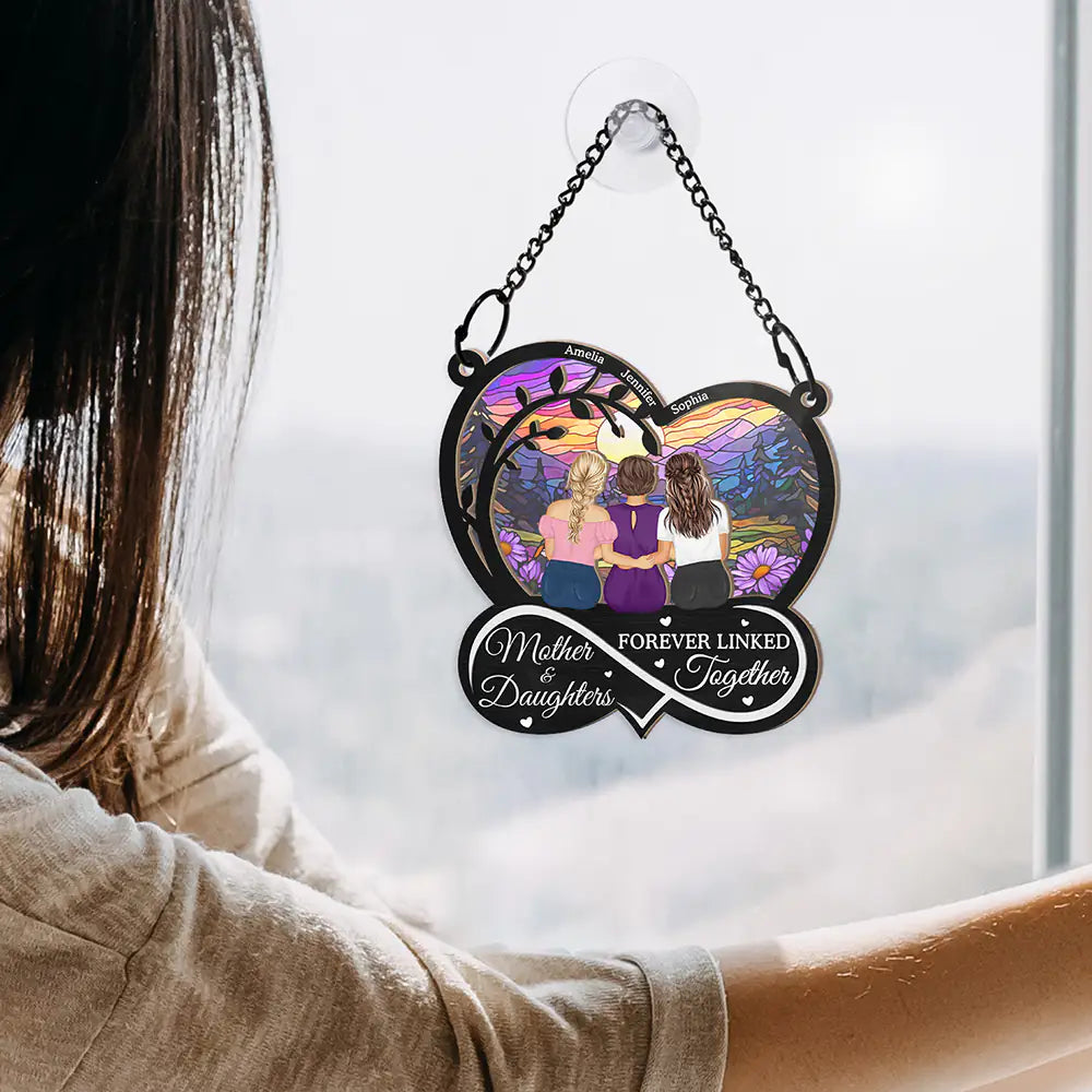 Mom - Daughters (Adult) - Mother And Daughter Forever Linked Together - Personalized Window Hanging Suncatcher Ornament