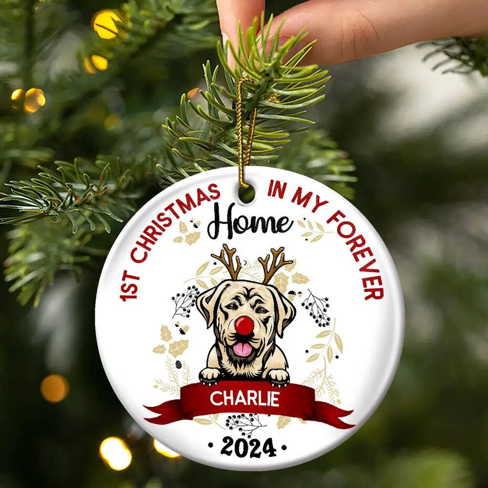Personalized "1st Christmas in My Forever Home" Dog Keepsake Ceramic Ornament