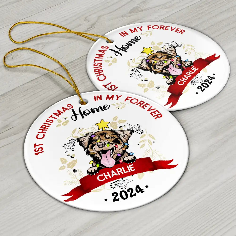 Personalized "1st Christmas in My Forever Home" Dog Keepsake Ceramic Ornament