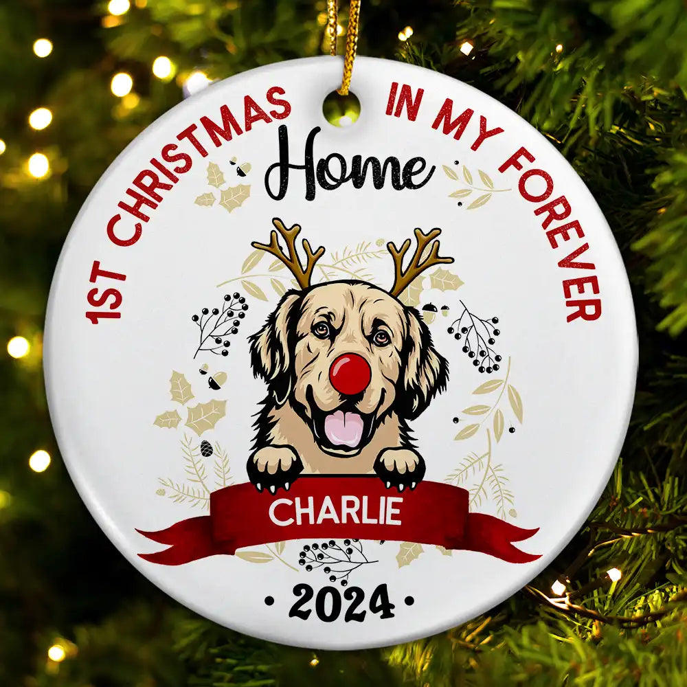 Personalized "1st Christmas in My Forever Home" Dog Keepsake Ceramic Ornament