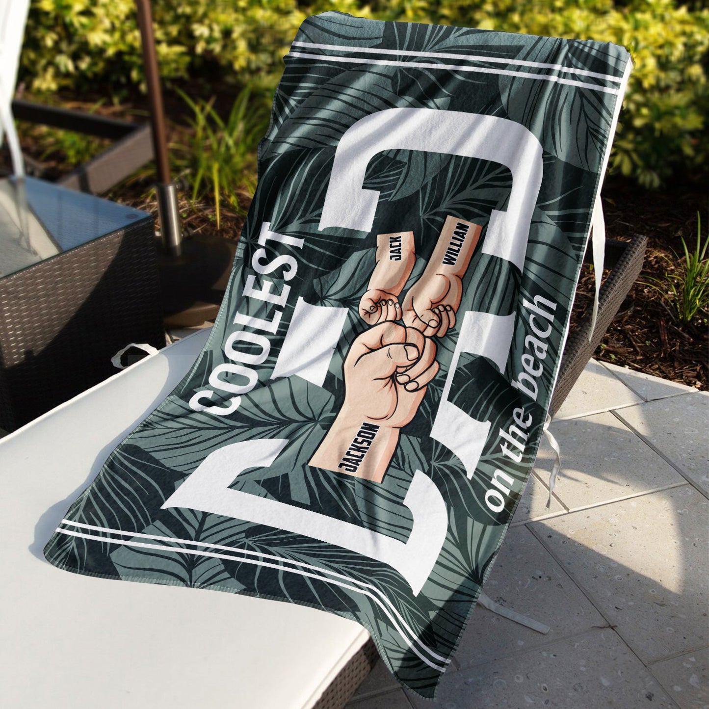 Personalized 'Coolest Dad On The Beach' Towel - Custom Fist Bump Gift for Father