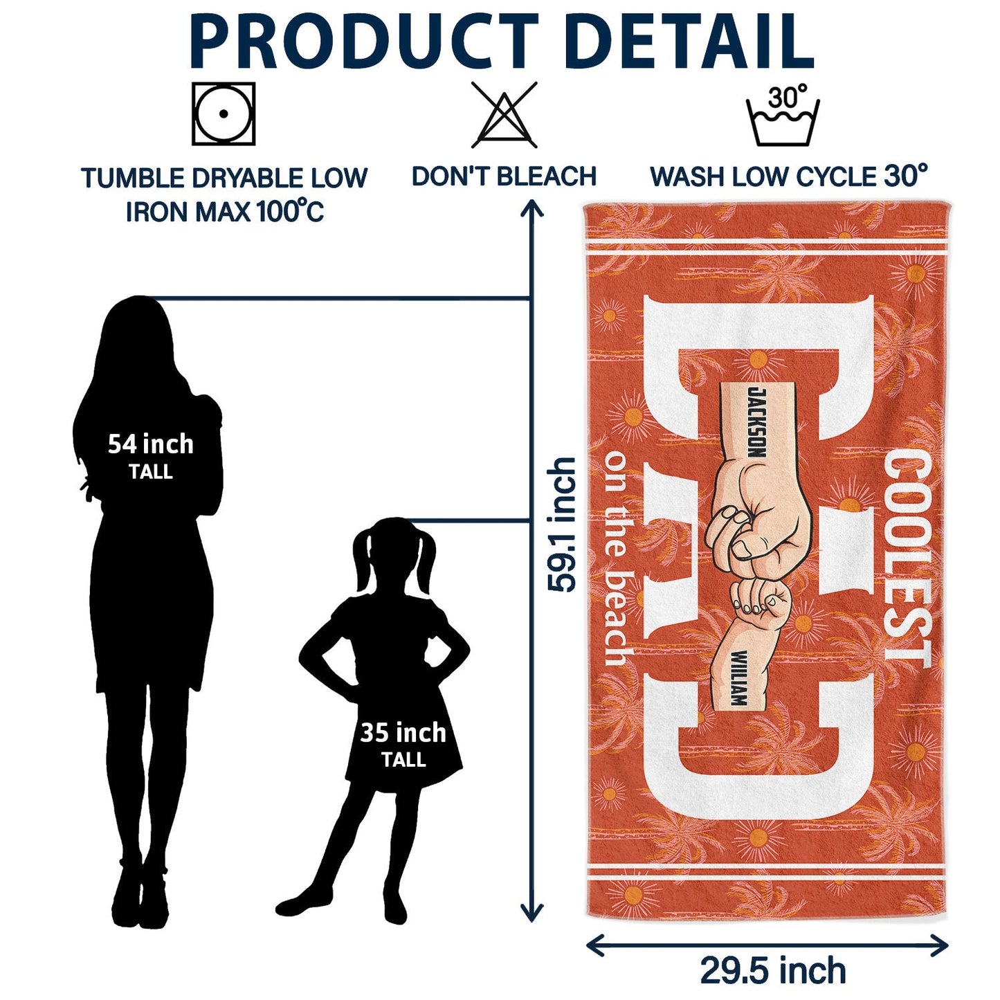 Personalized 'Coolest Dad On The Beach' Towel - Custom Fist Bump Gift for Father