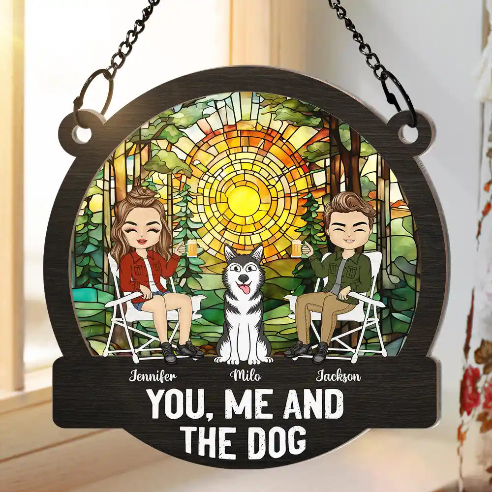 Personalized 'You, Me & The Dog' Camping Suncatcher for Dog Loving Couples