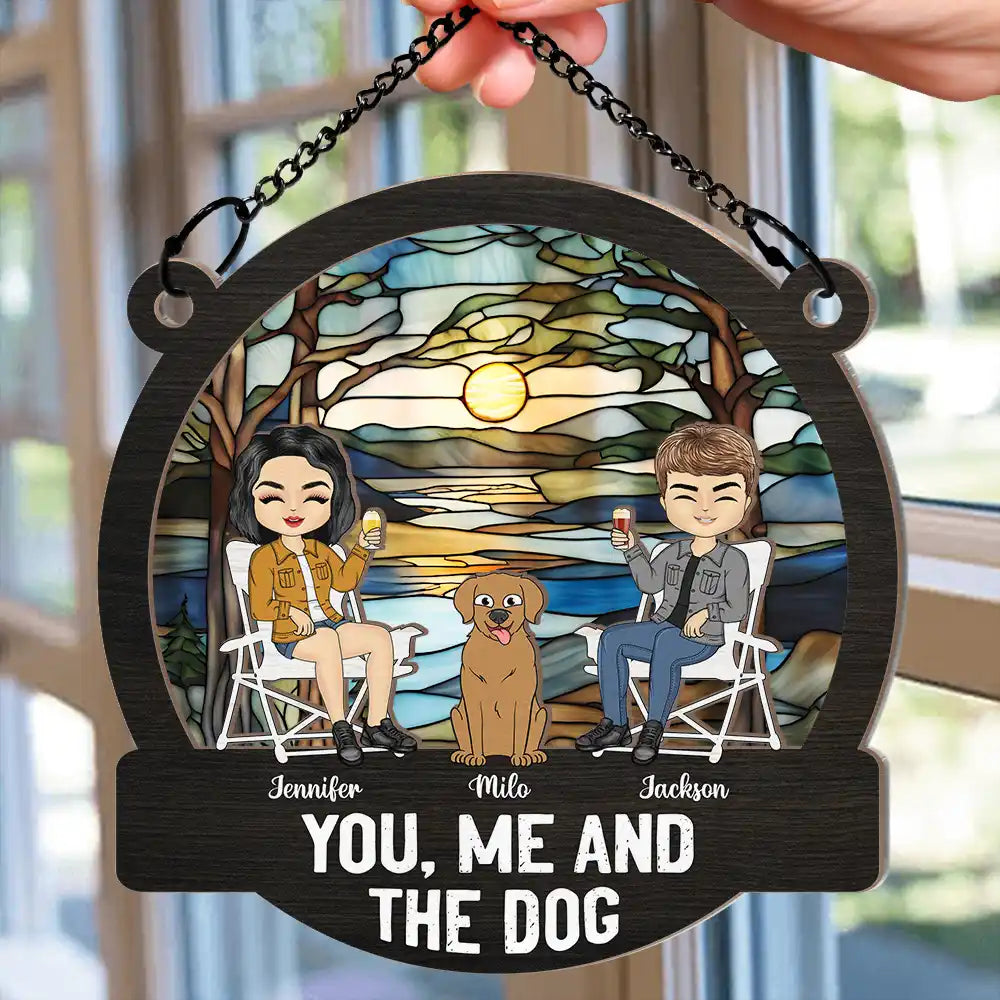 Personalized 'You, Me & The Dog' Camping Suncatcher for Dog Loving Couples