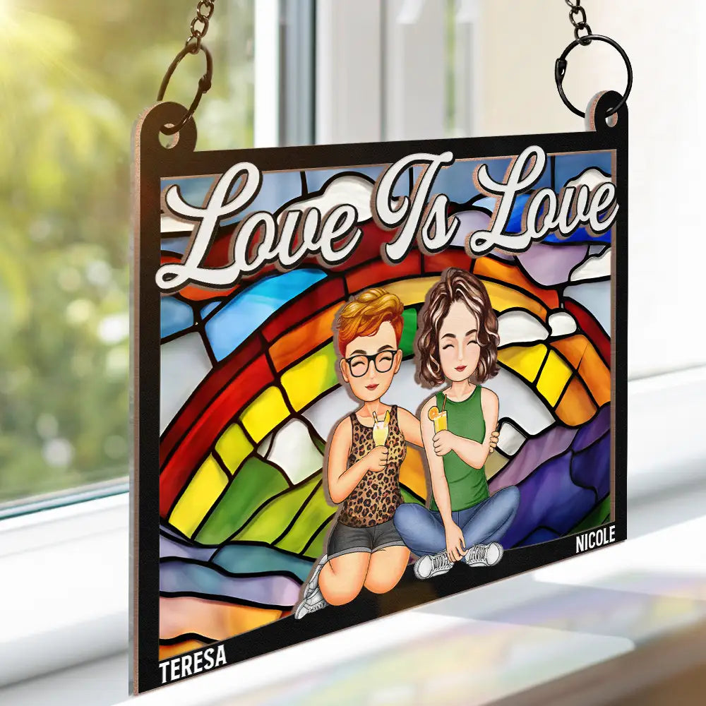 Personalized "Love Is Love" Couple Suncatcher Ornament - Custom Window Decor