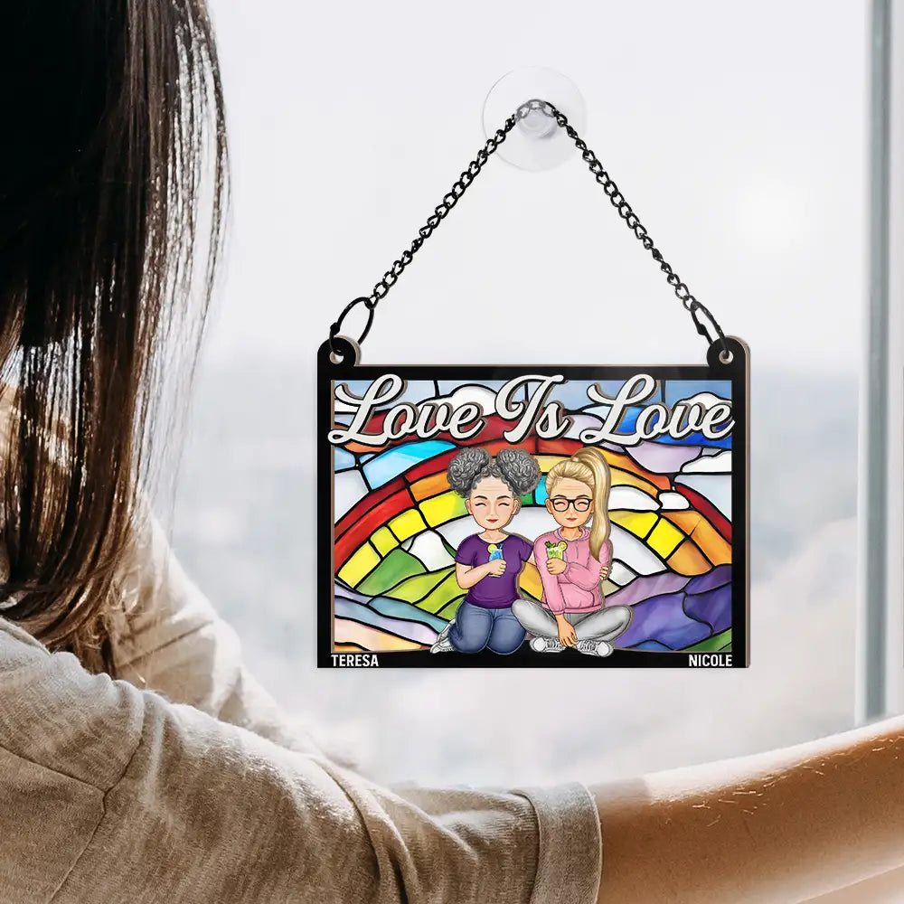 Personalized "Love Is Love" Couple Suncatcher Ornament - Custom Window Decor