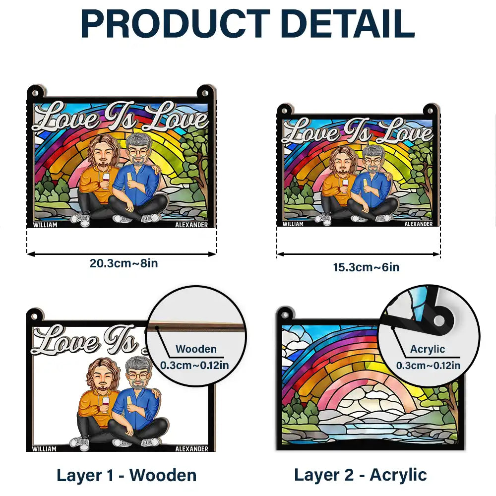 Personalized "Love Is Love" Couple Suncatcher Ornament - Custom Window Decor