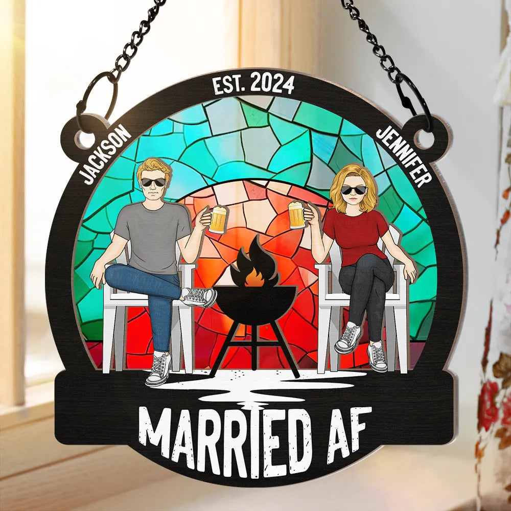 Personalized "Married AF" Suncatcher Ornament for Couples - Funny Wedding/Anniversary Gift