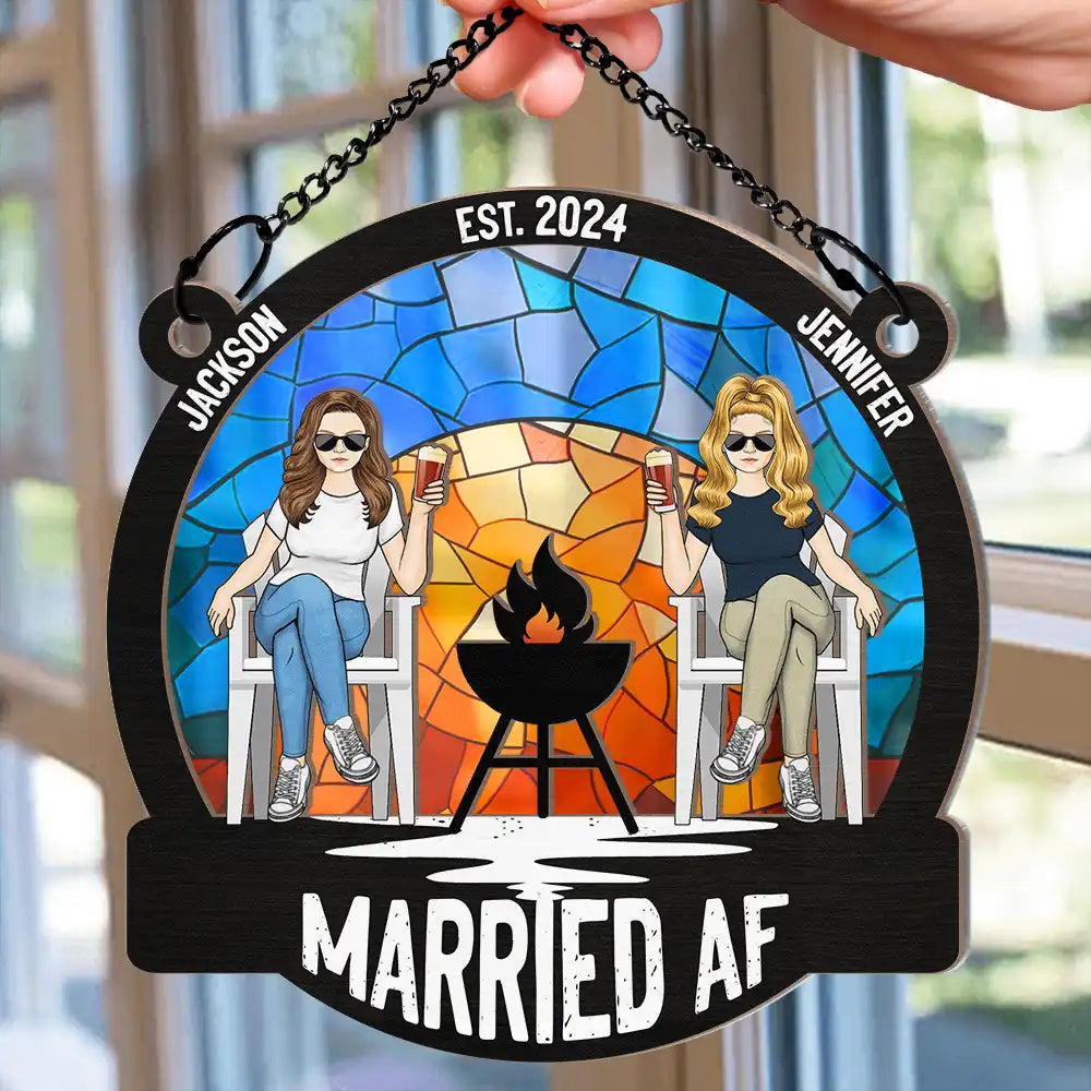 Personalized "Married AF" Suncatcher Ornament for Couples - Funny Wedding/Anniversary Gift