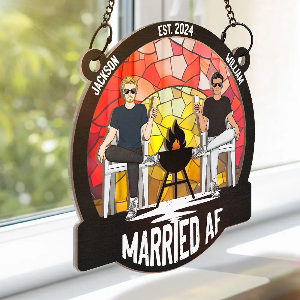 Personalized "Married AF" Suncatcher Ornament for Couples - Funny Wedding/Anniversary Gift