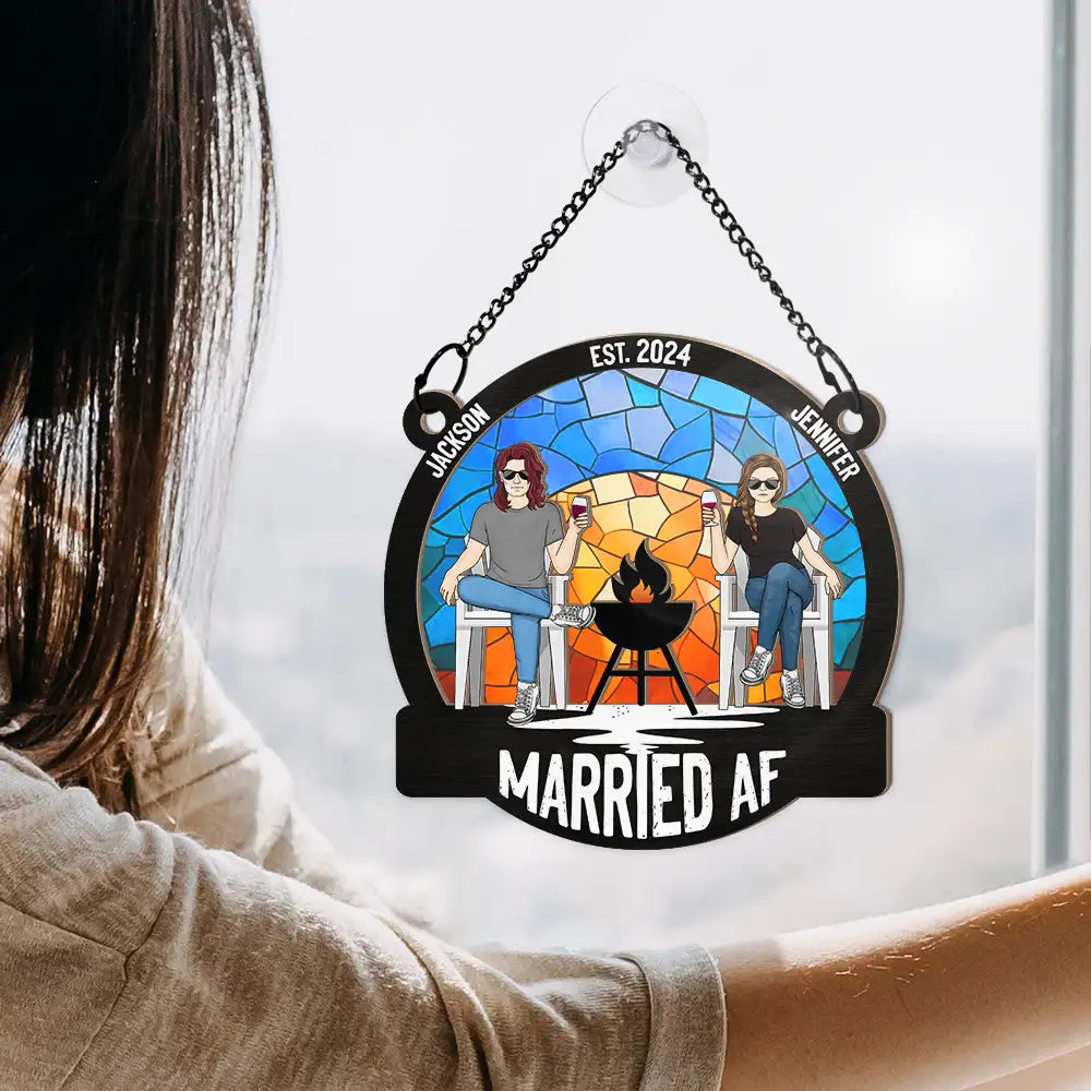 Personalized "Married AF" Suncatcher Ornament for Couples - Funny Wedding/Anniversary Gift