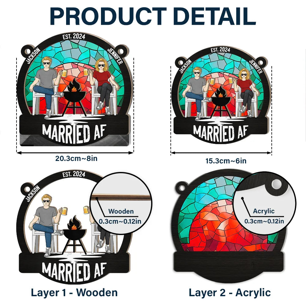 Personalized "Married AF" Suncatcher Ornament for Couples - Funny Wedding/Anniversary Gift
