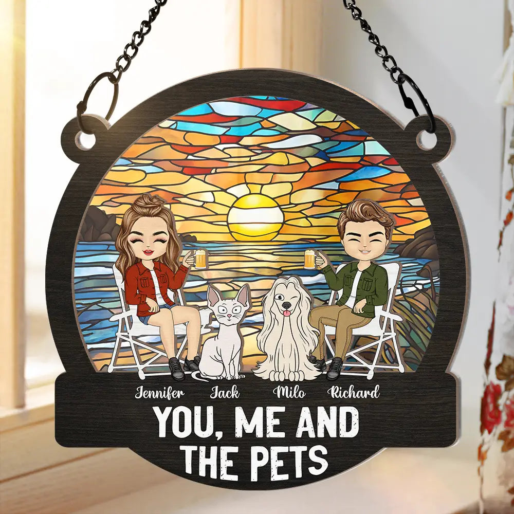 Personalized 'You, Me And The Pets' Suncatcher for Pet Loving Couples