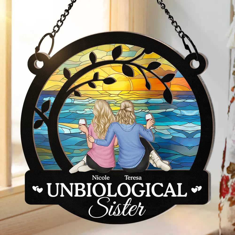Heartfelt Personalized 'Unbiological Sister' Window Suncatcher Ornament