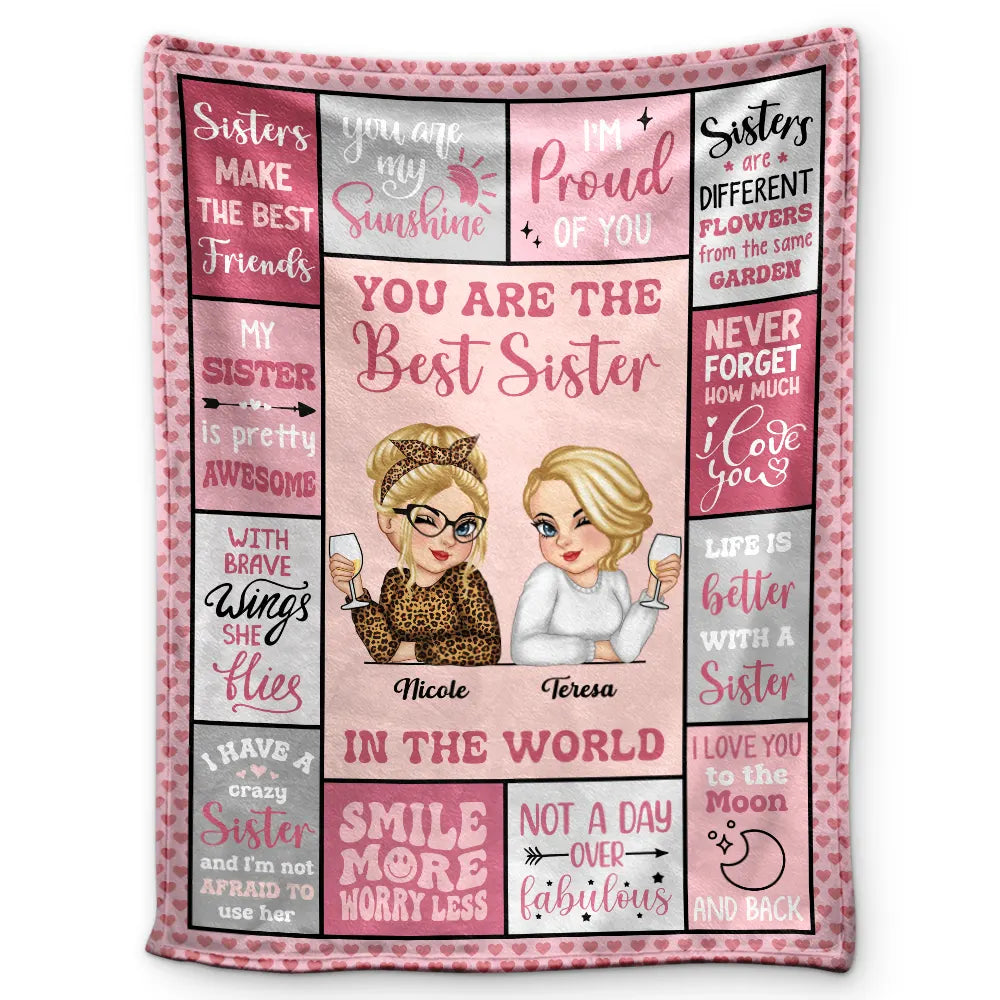 Personalized Sister Blanket: 'Best Sister In The World' Fleece Sherpa Gift