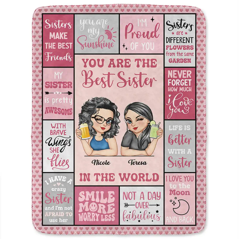 Personalized Sister Blanket: 'Best Sister In The World' Fleece Sherpa Gift