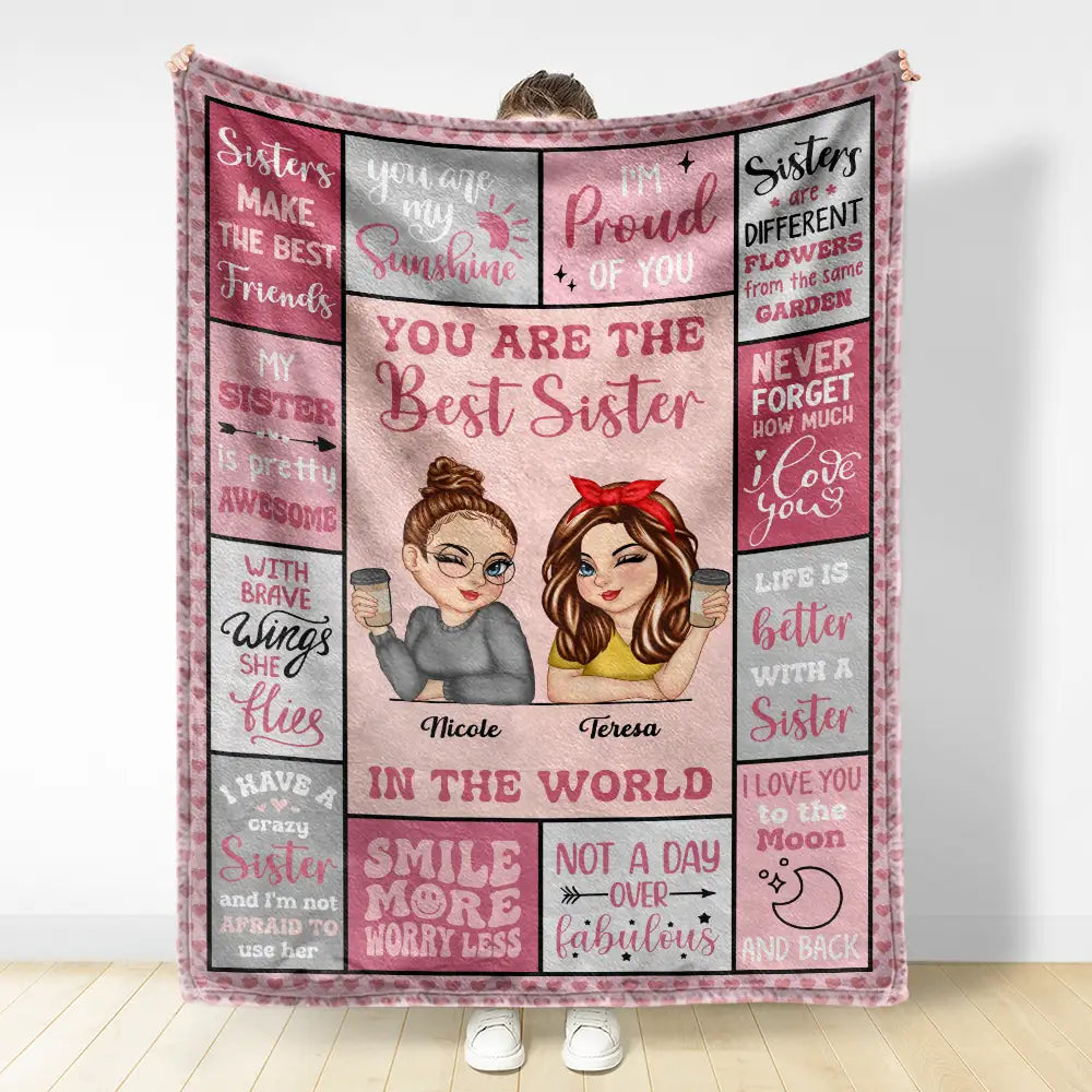 Personalized Sister Blanket: 'Best Sister In The World' Fleece Sherpa Gift