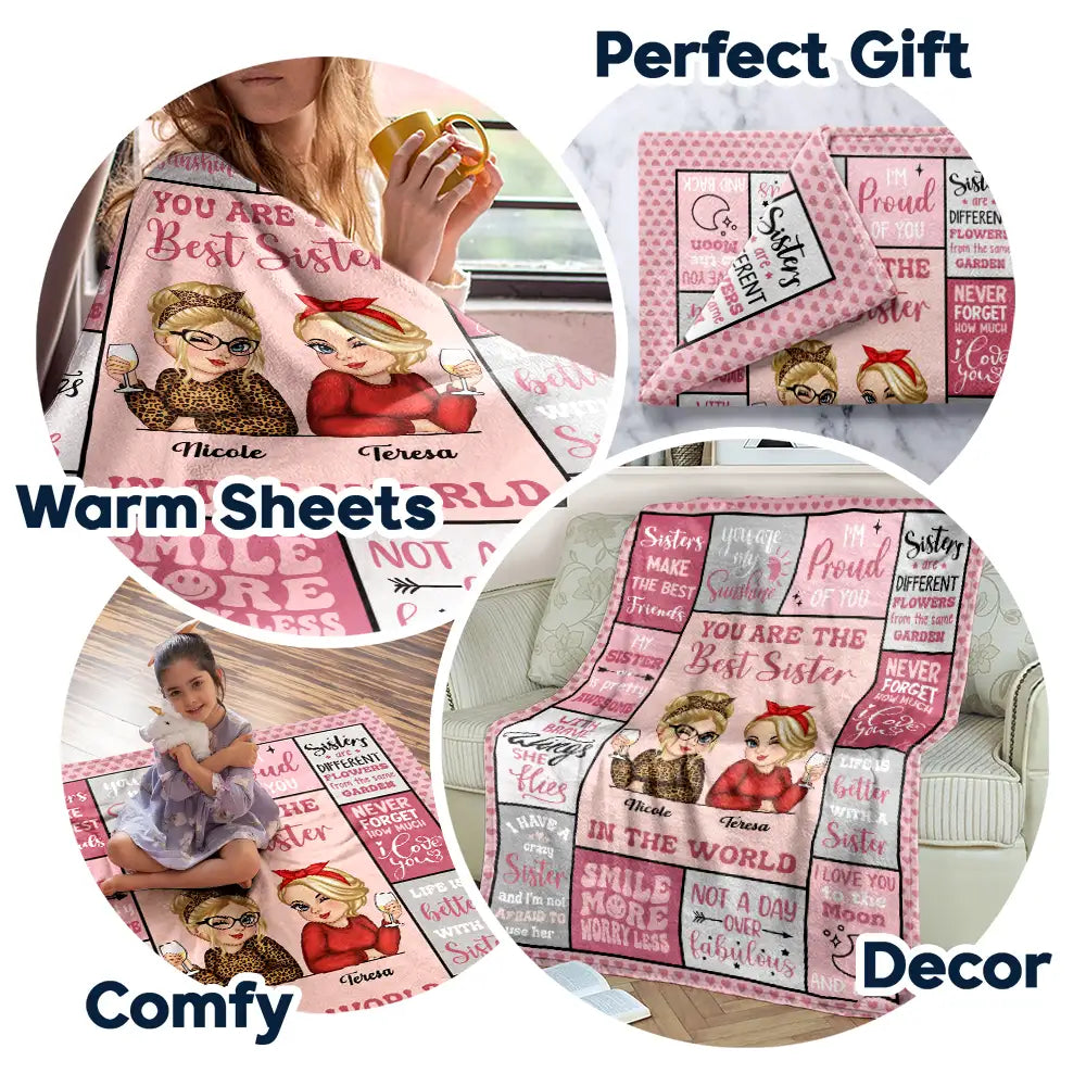 Personalized Sister Blanket: 'Best Sister In The World' Fleece Sherpa Gift