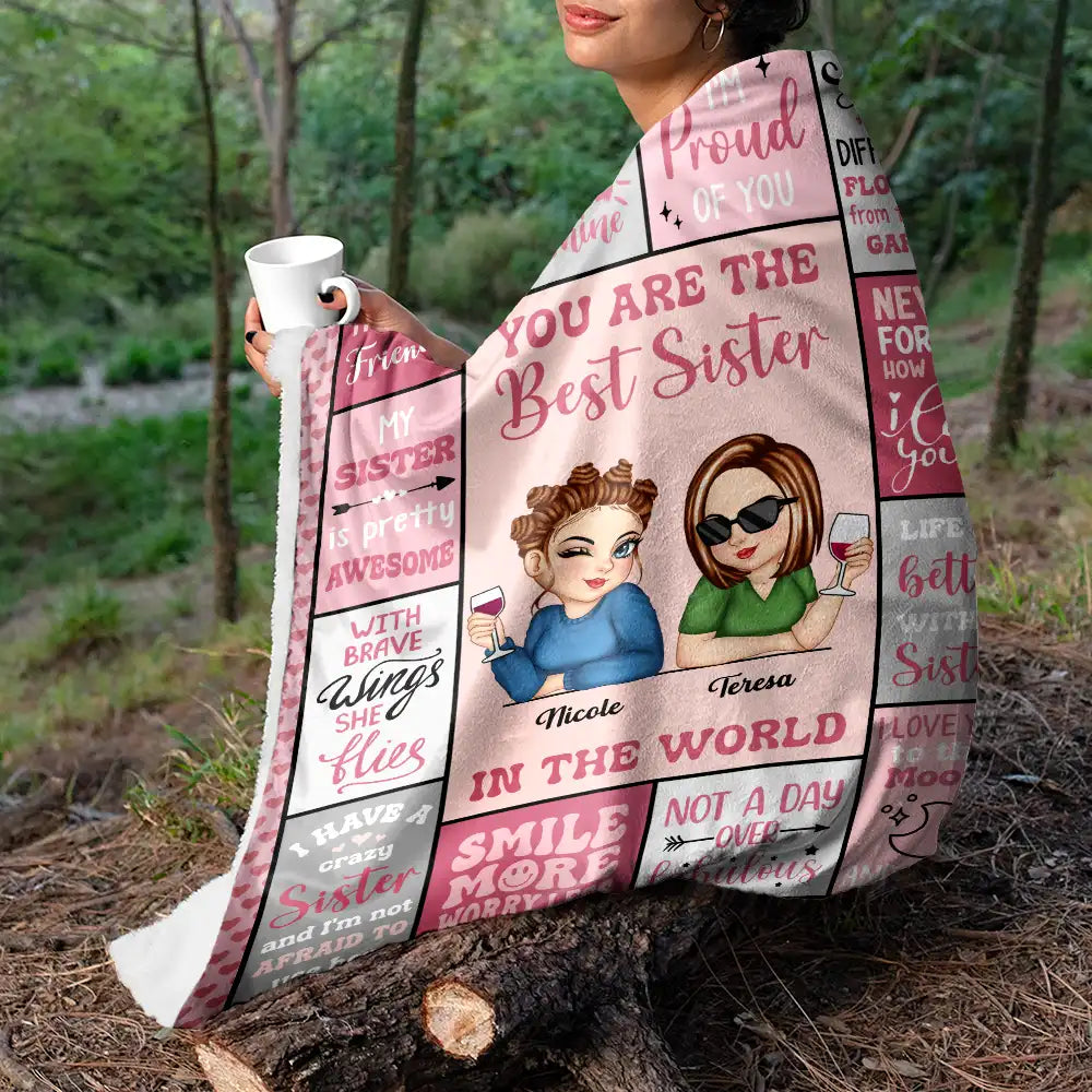 Personalized Sister Blanket: 'Best Sister In The World' Fleece Sherpa Gift
