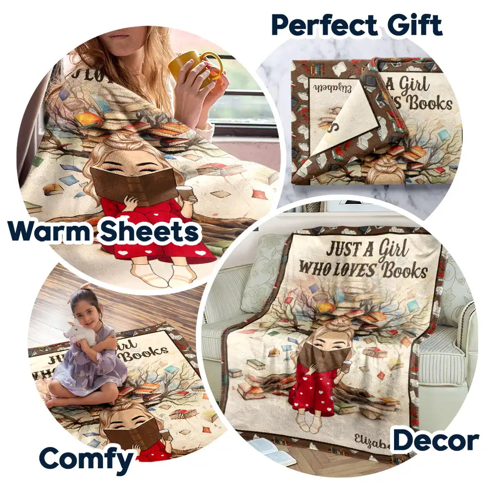 Reading, Gift For Yourself - Book Tree Just A Girl Who Loves Books - Personalized Fleece Blanket, Sherpa Blanket