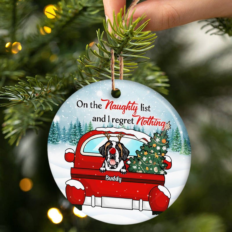 Personalized Naughty Dog Christmas Ornament for Dog Lovers: "We Regret Nothing" Keepsake