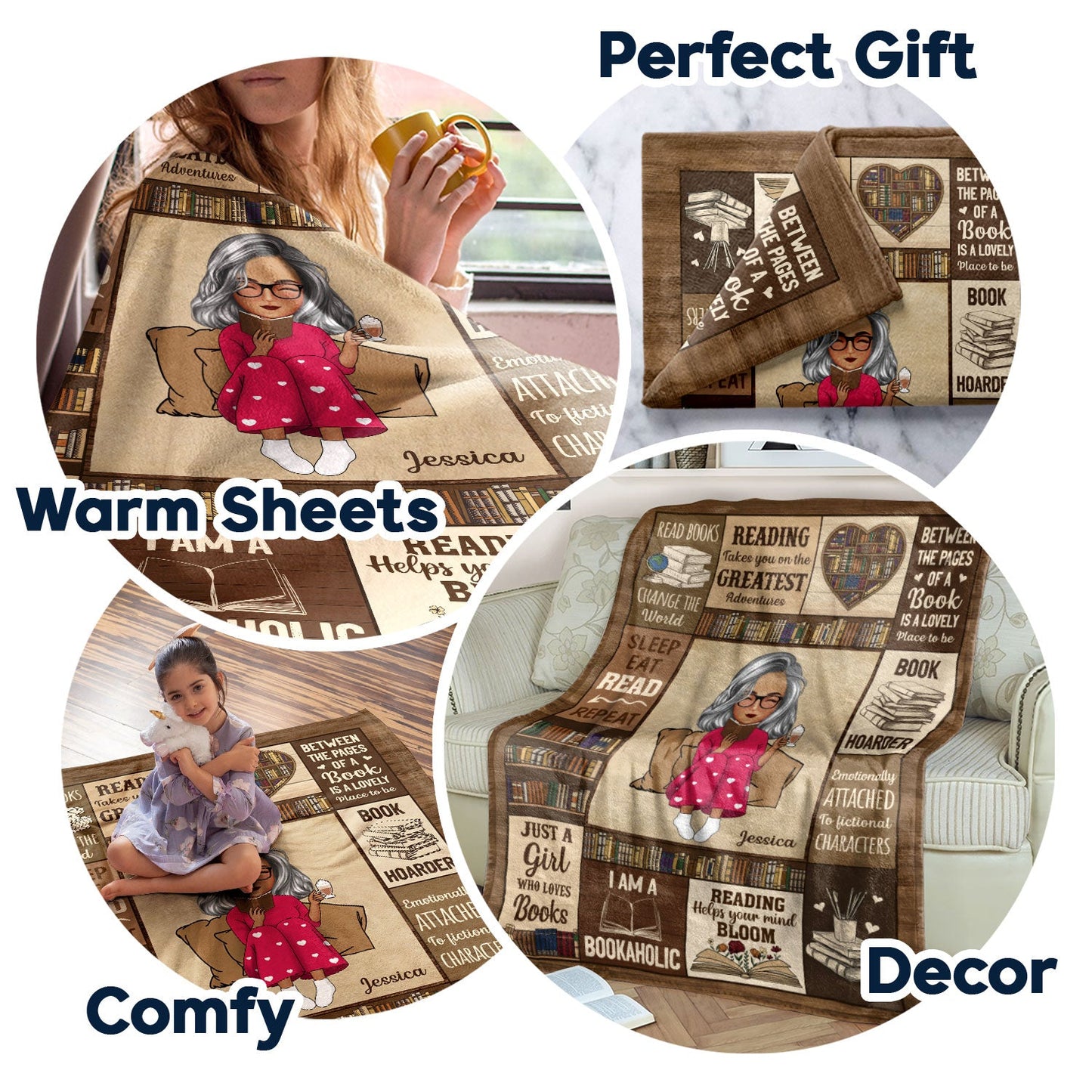 Personalized 'Bookaholic' Reading Blanket - Custom Gift for Cozy Book Lovers