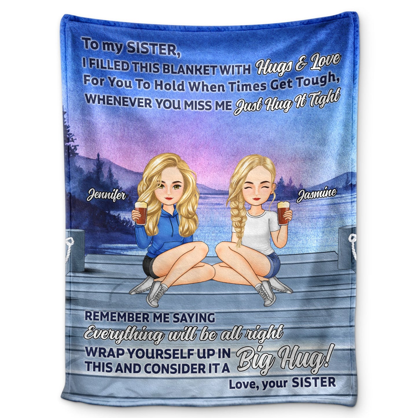 Heartfelt Personalized Sister Blanket - "Big Hug" Fleece & Sherpa Gift