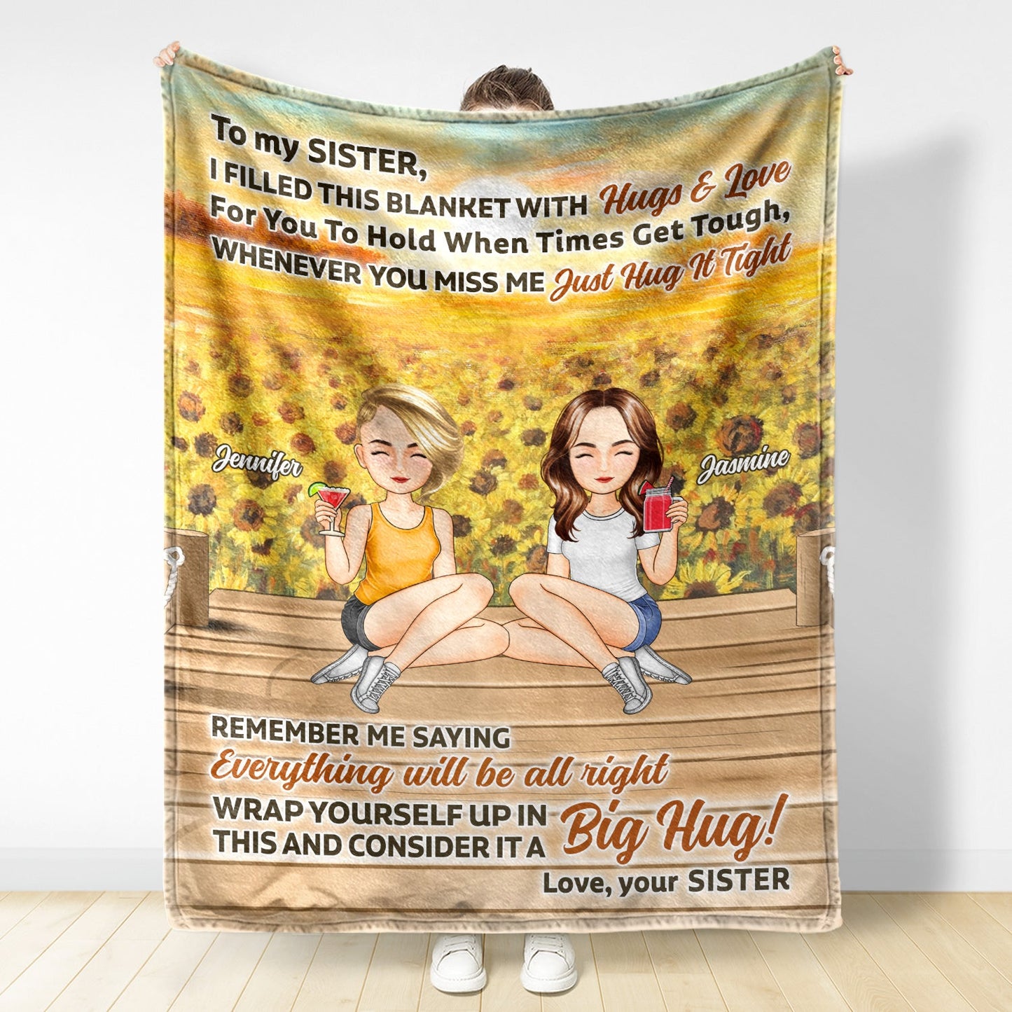 Heartfelt Personalized Sister Blanket - "Big Hug" Fleece & Sherpa Gift